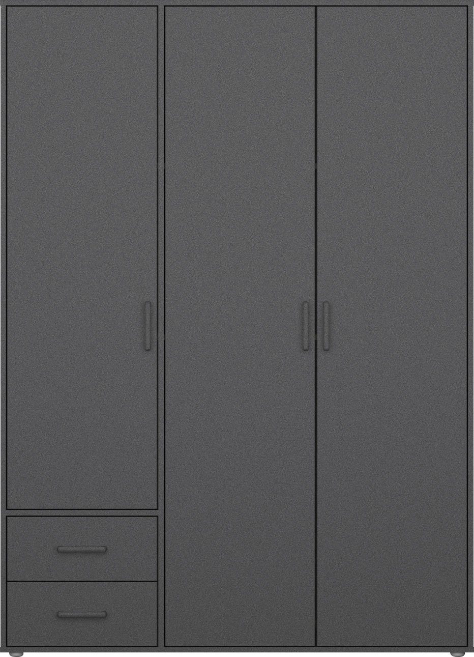 rauch Draaideurkast Voyager, kledingkast met buitenladen, garderobe moderne grepen in grijs metallic met buitenlades made in germany