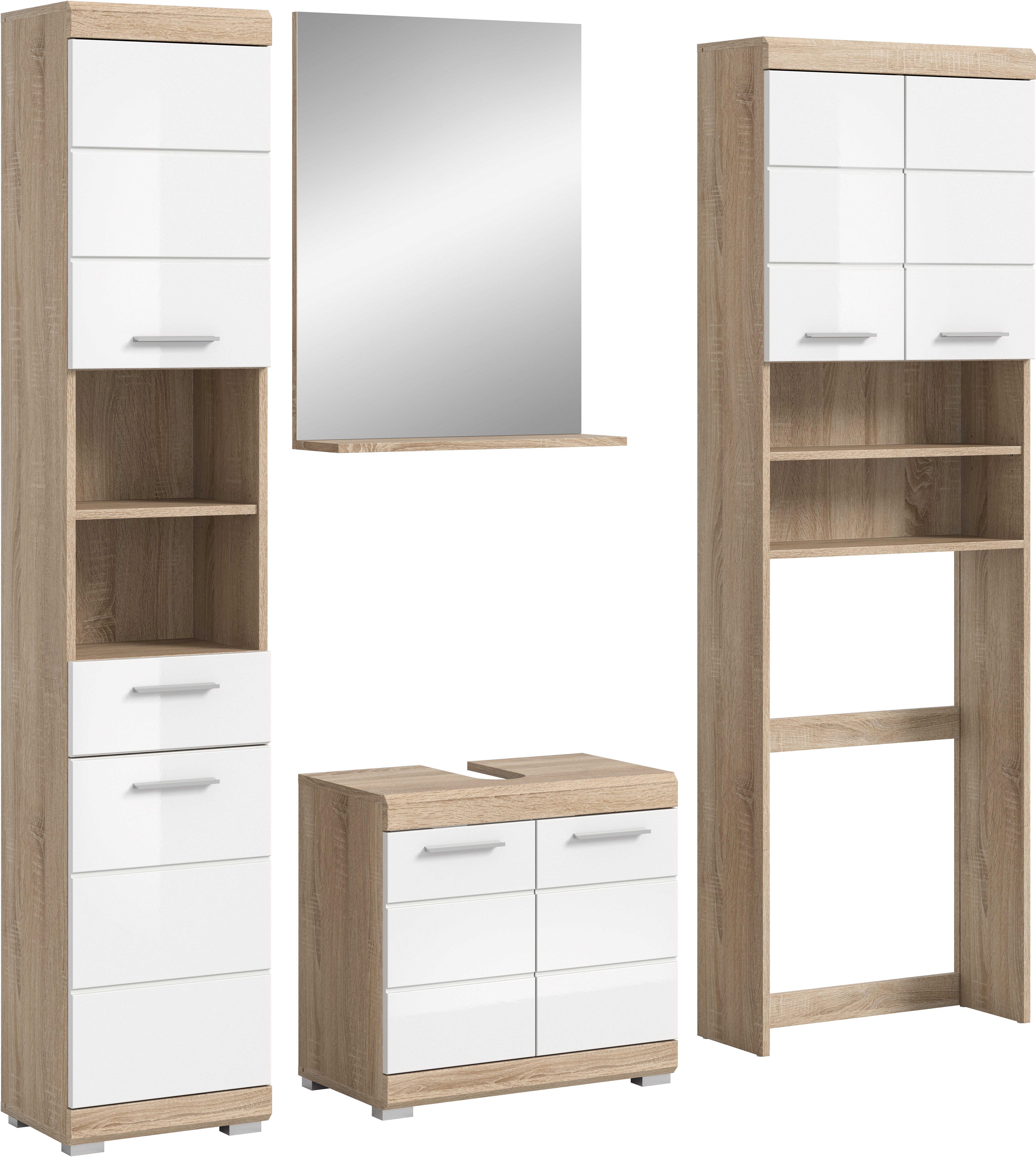 INOSIGN Badkamerserie Siena, 4-delig, bestaande uit: Hoge kast, WBU, badkamer spiegel, wasmachine ombouwkast (set, 4-delig) badmeubelsets