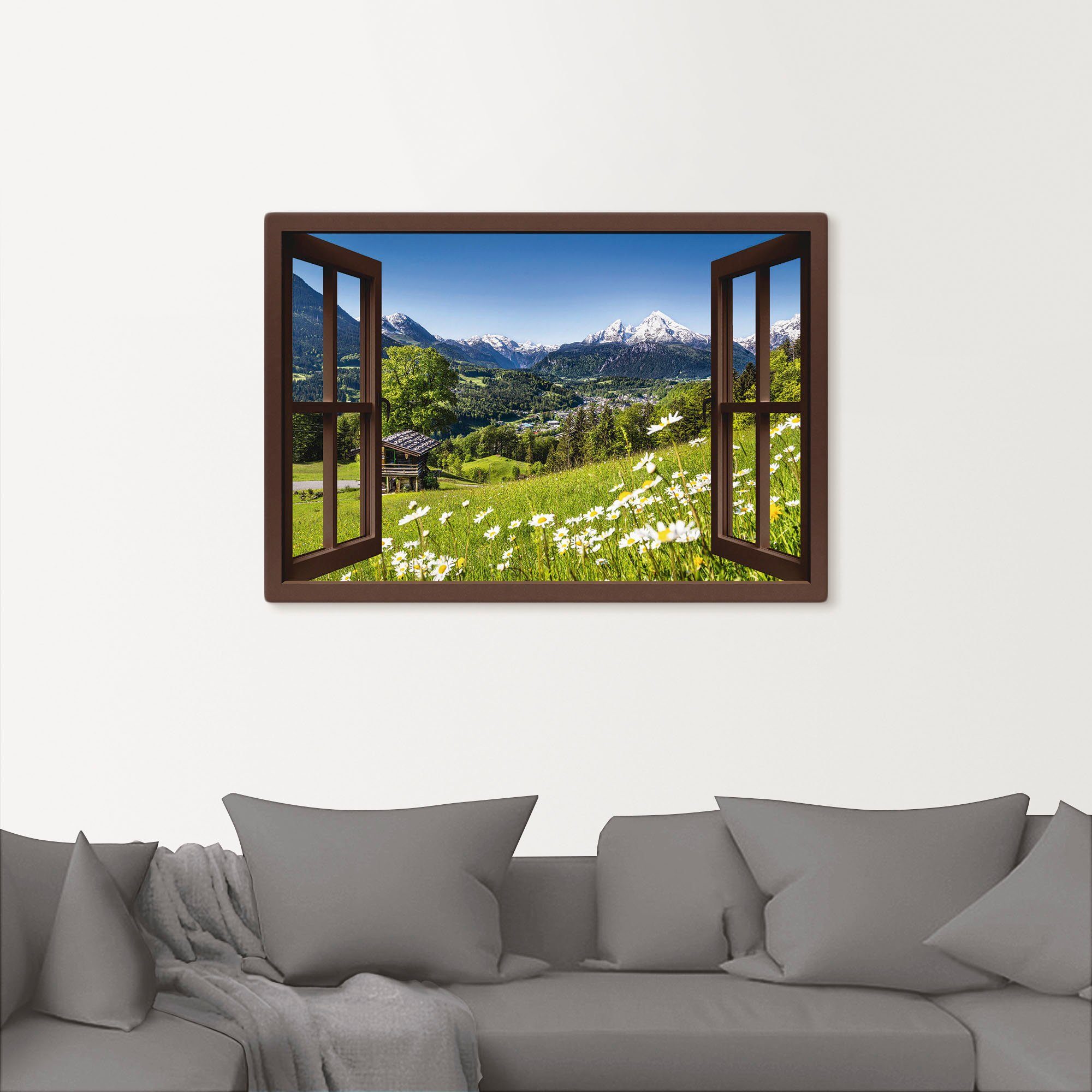 Artland Artprint Blik uit het venster Beierse Alpen als artprint van aluminium, artprint voor buiten, artprint op linnen, poster, muursticker