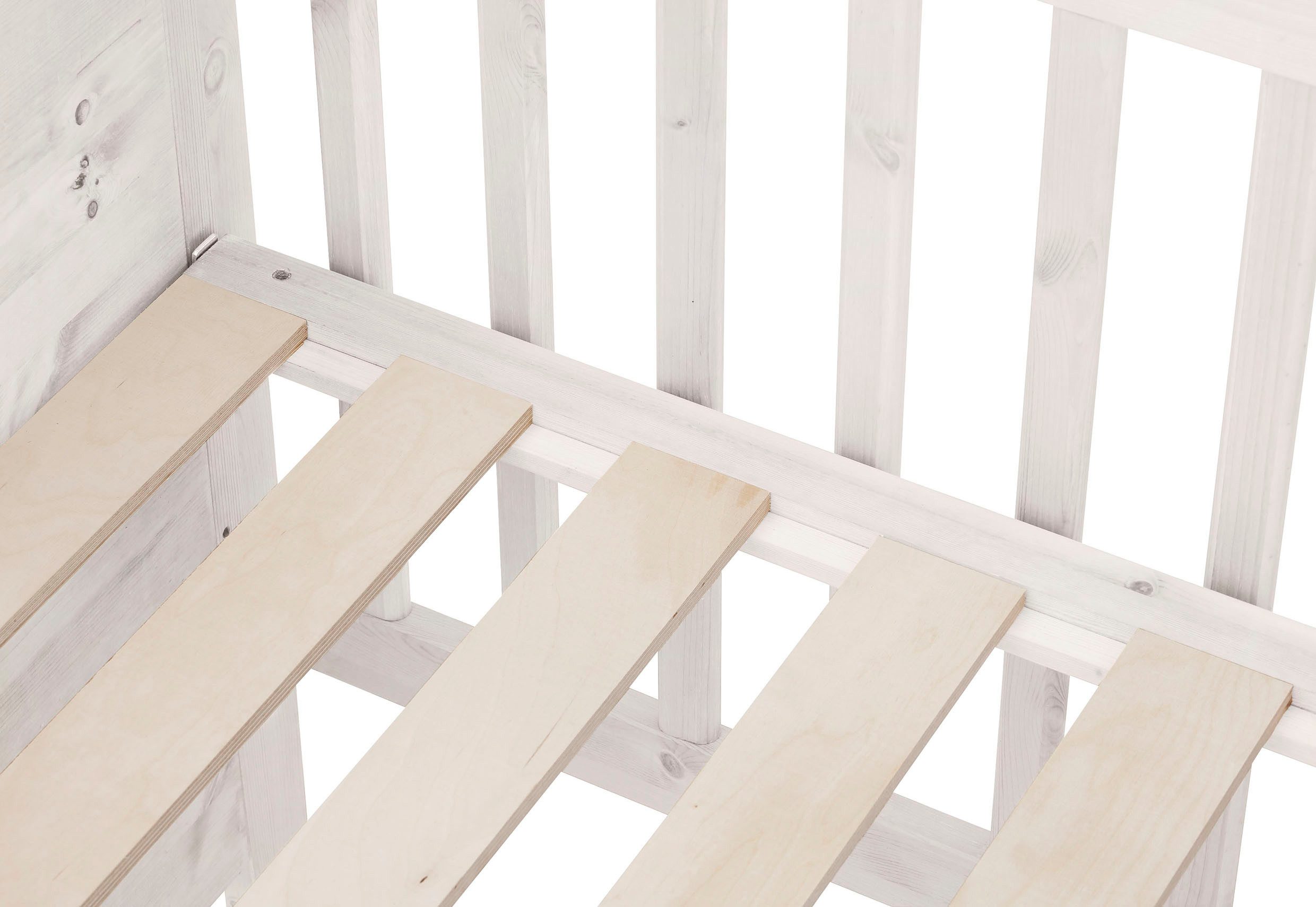 Lüttenhütt Ledikantje Indra, uitschuifbare latten, 4-voudig verstelbare lighoogte FSC® gecertificeerd massief hout, landelijke stijl met mooie details