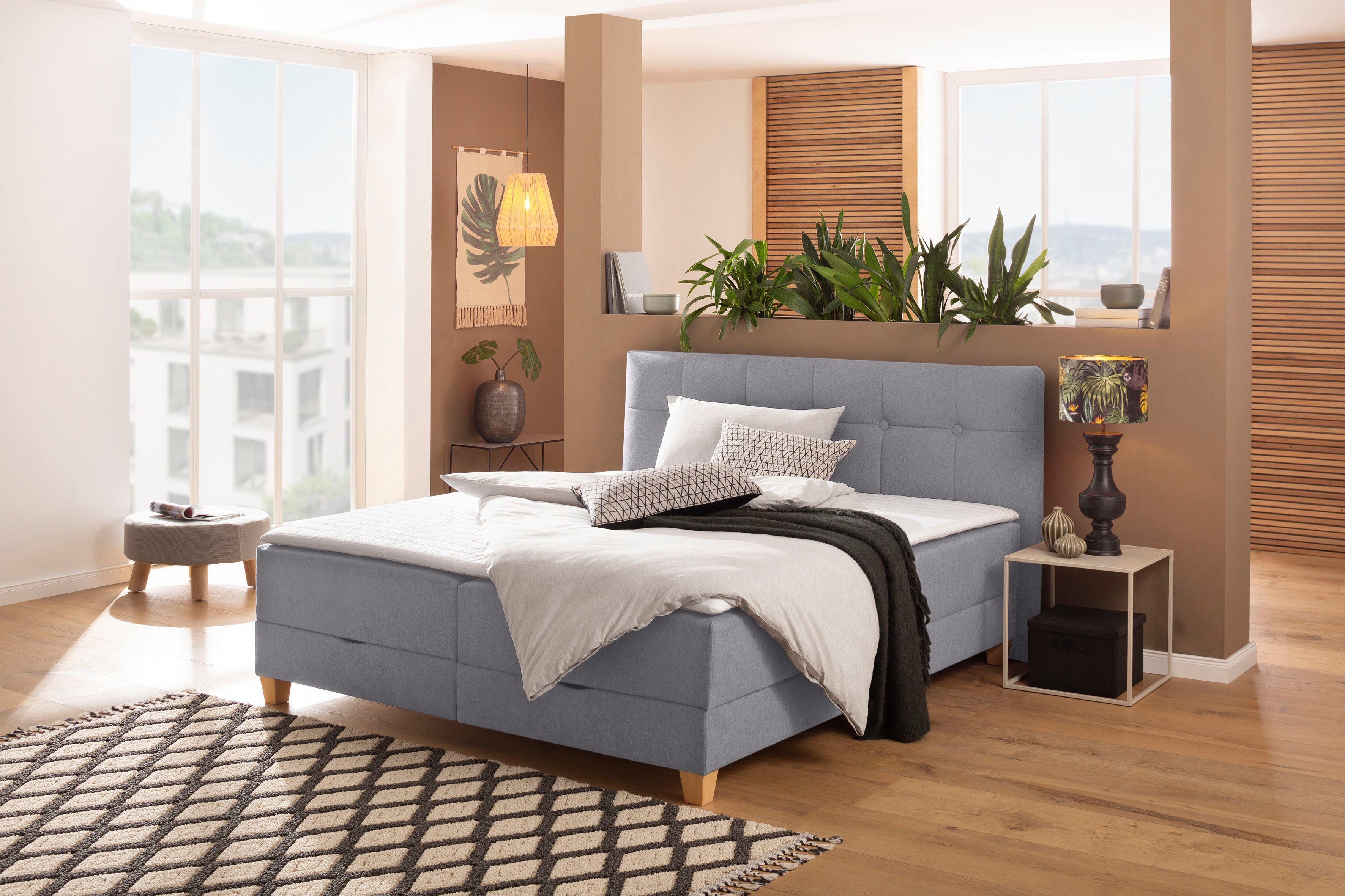 Home affaire Boxspring Lonrai in h2, h3 & h4 en xxl - verlengde 220 cm kiesbaar, incl. topper