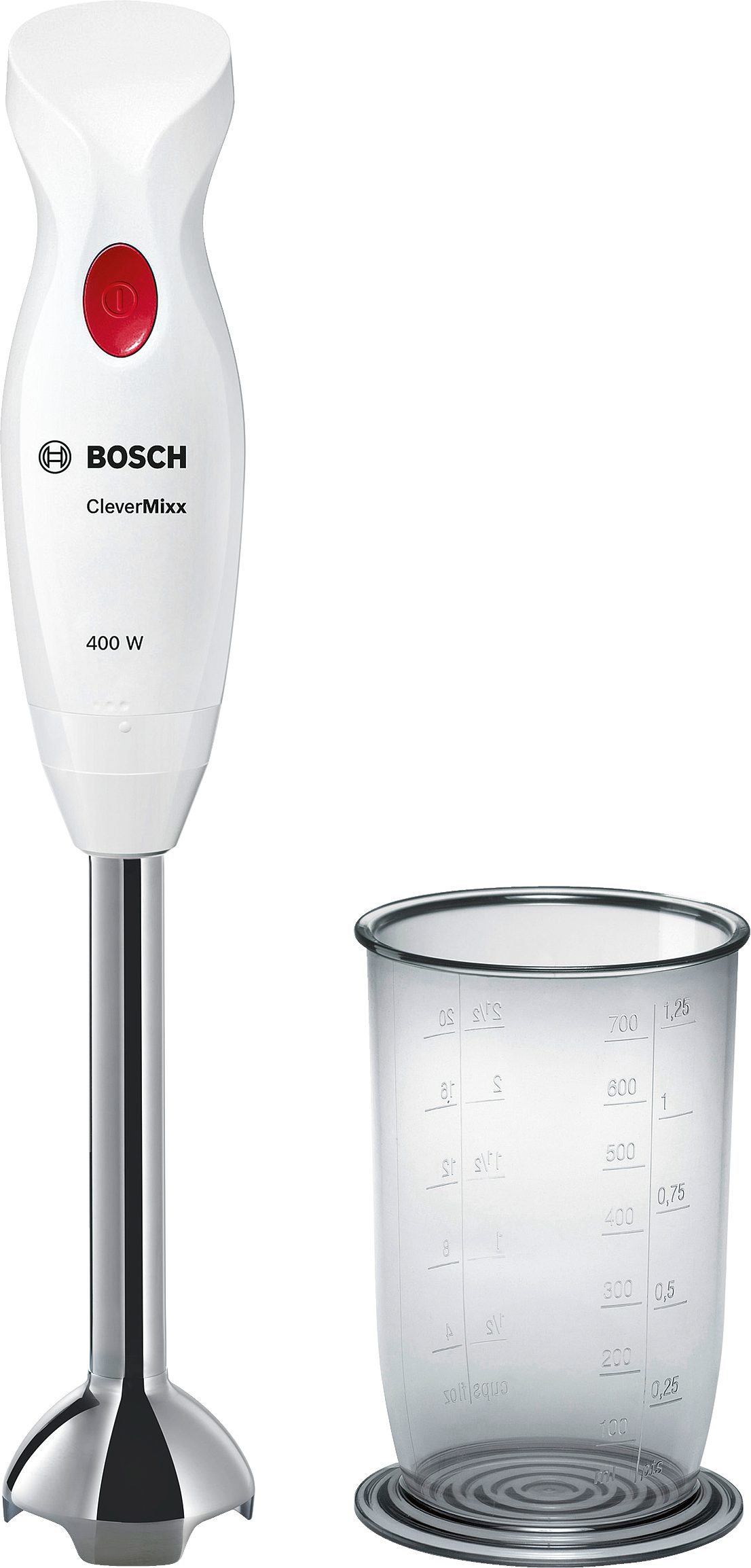 BOSCH Staafmixer CleverMixx MSM24100, mixbeker, ergonomische grip, Made in Europe, wit/rood