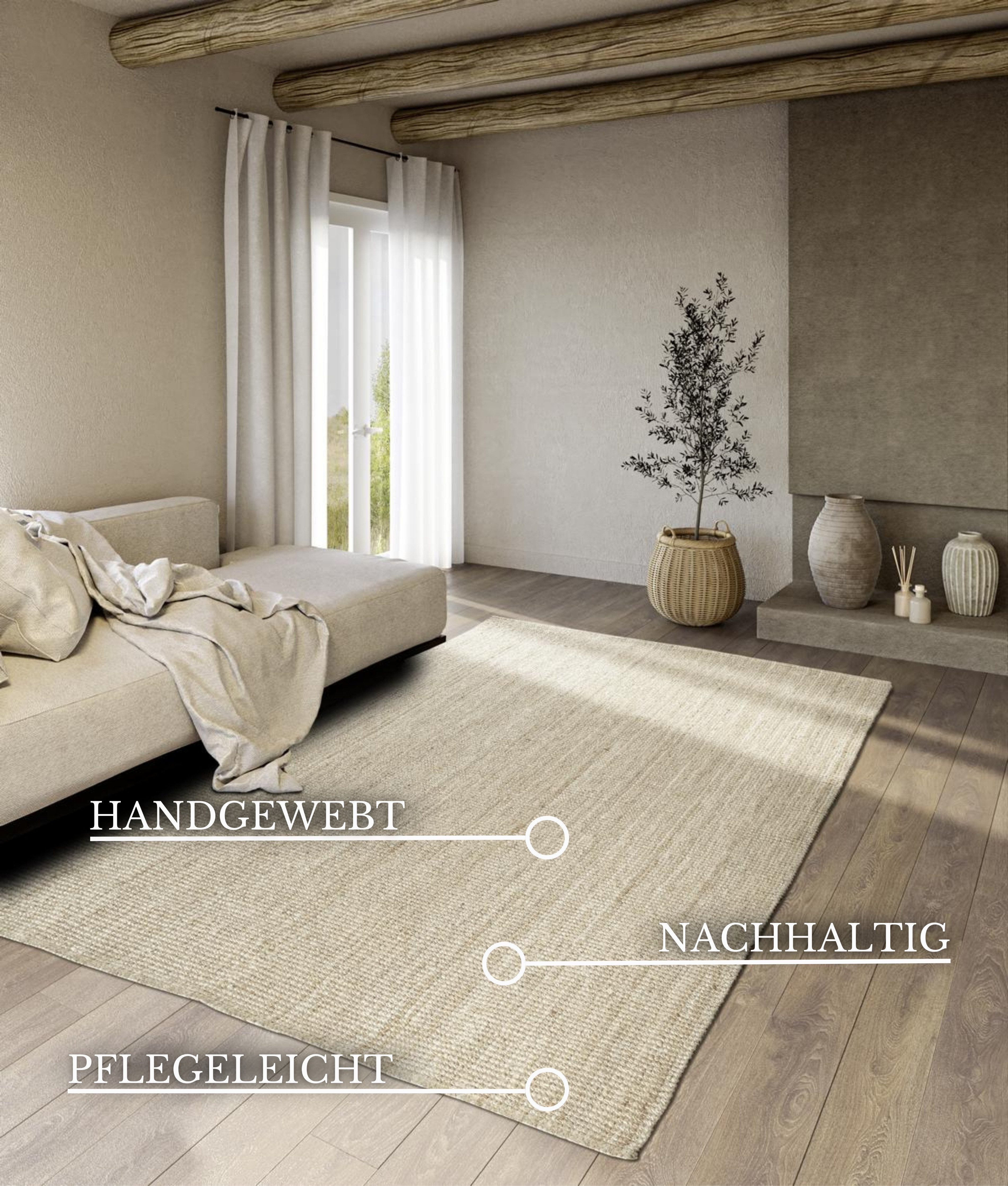 Villeroy & Boch Vloerkleed Rosalie jute tapijt Loper, 100% jute, natuurlijk, woonkamer, eetkamer, slaapkamer, GRS