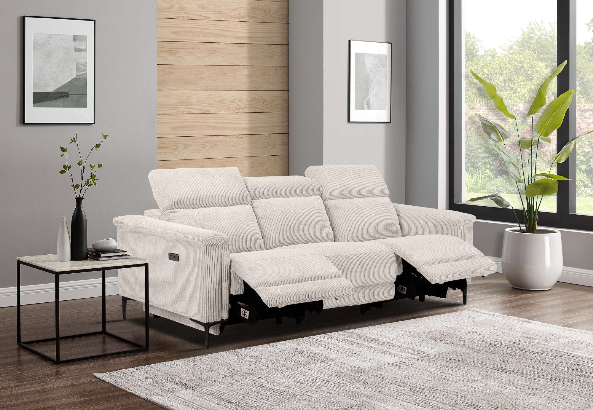 Places of Style 3-zitsbank Lund Cord, met handmatige of elektrische relaxfunctie in 2 zitplaatsen