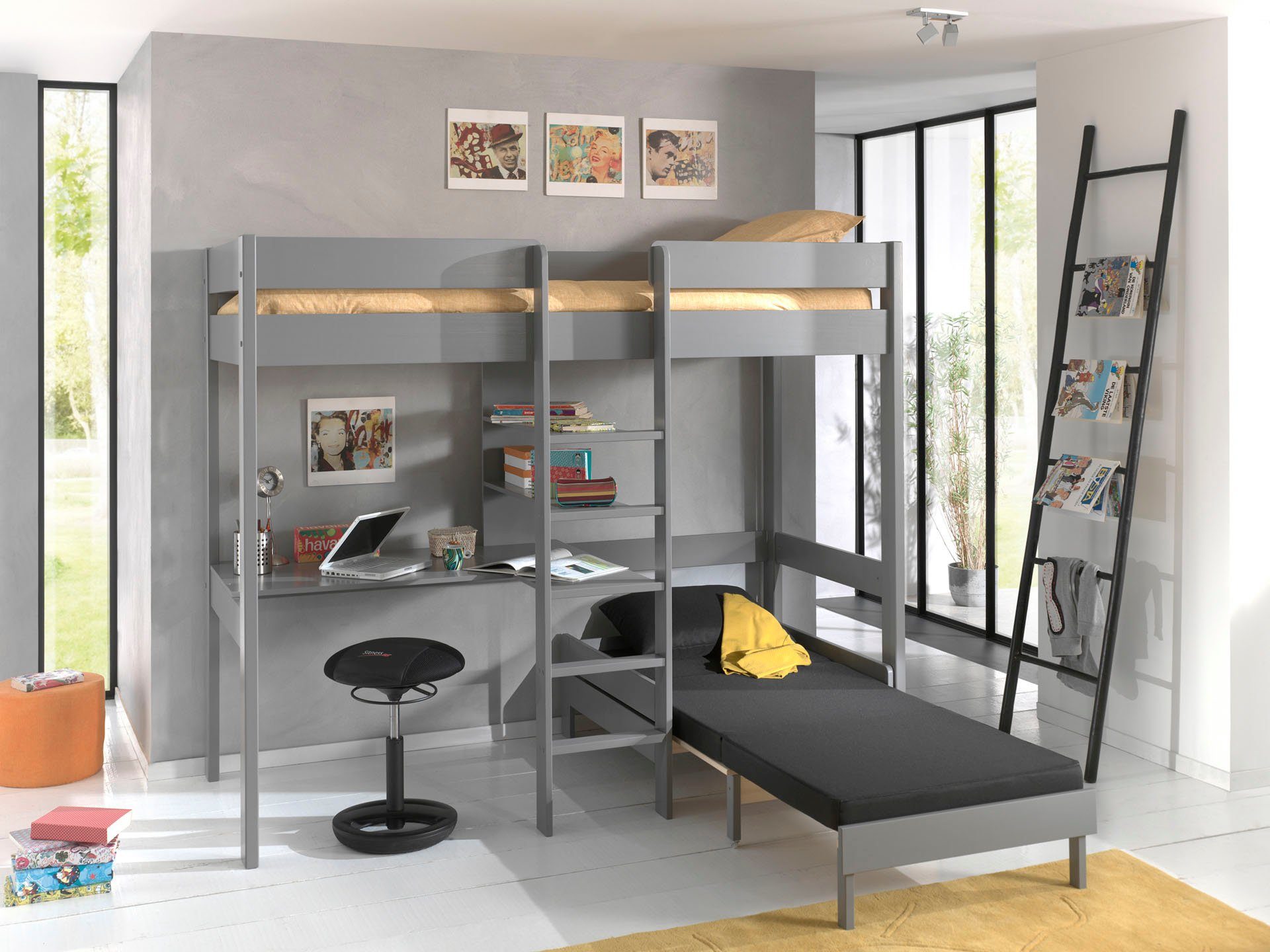 Vipack Hoogslaper PINO met stoel, schrijfblad en rek