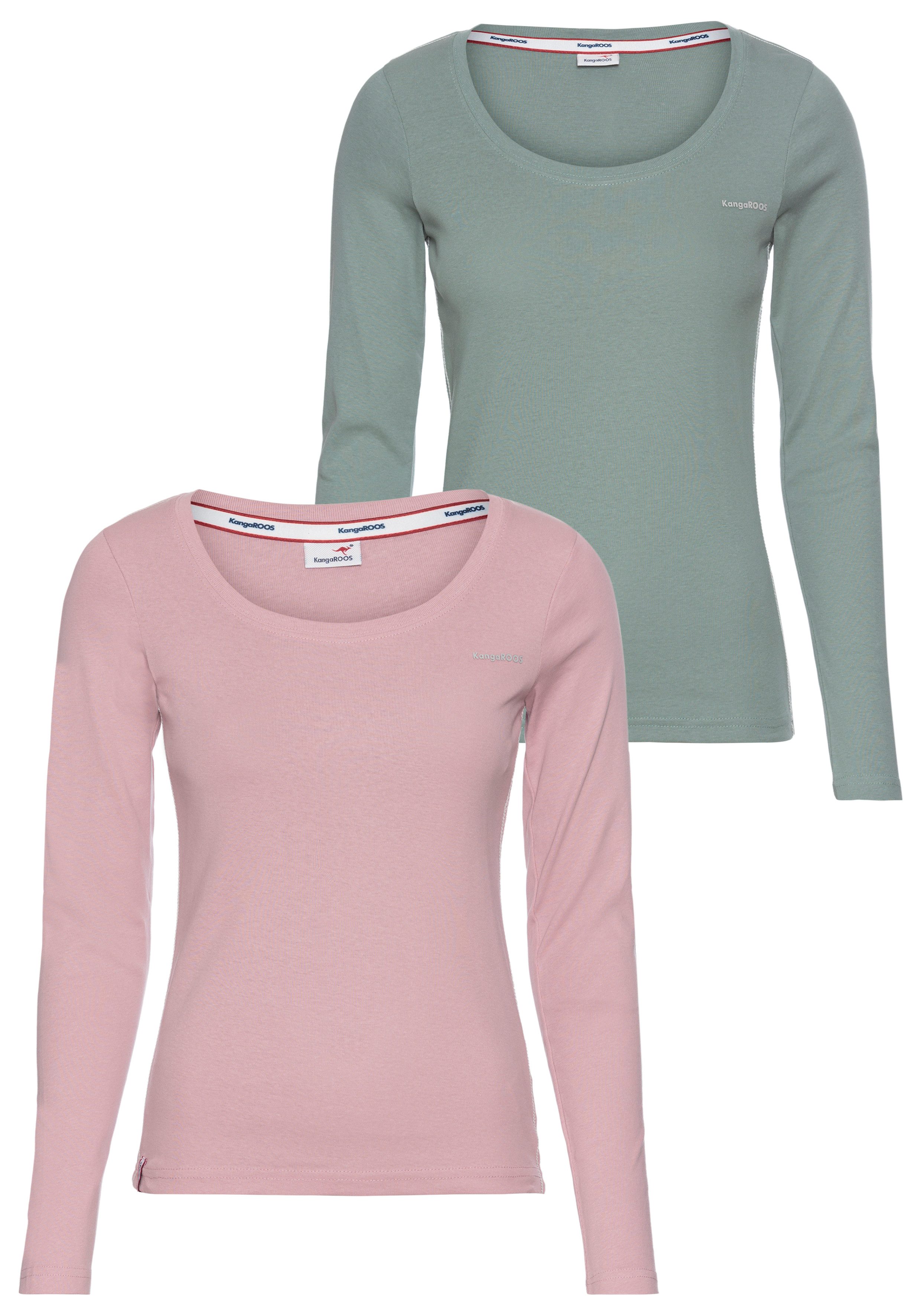 KangaROOS Shirt met lange mouwen Lange mouwen effen of gemêleerd ronde hals (2-delig Set van 2)