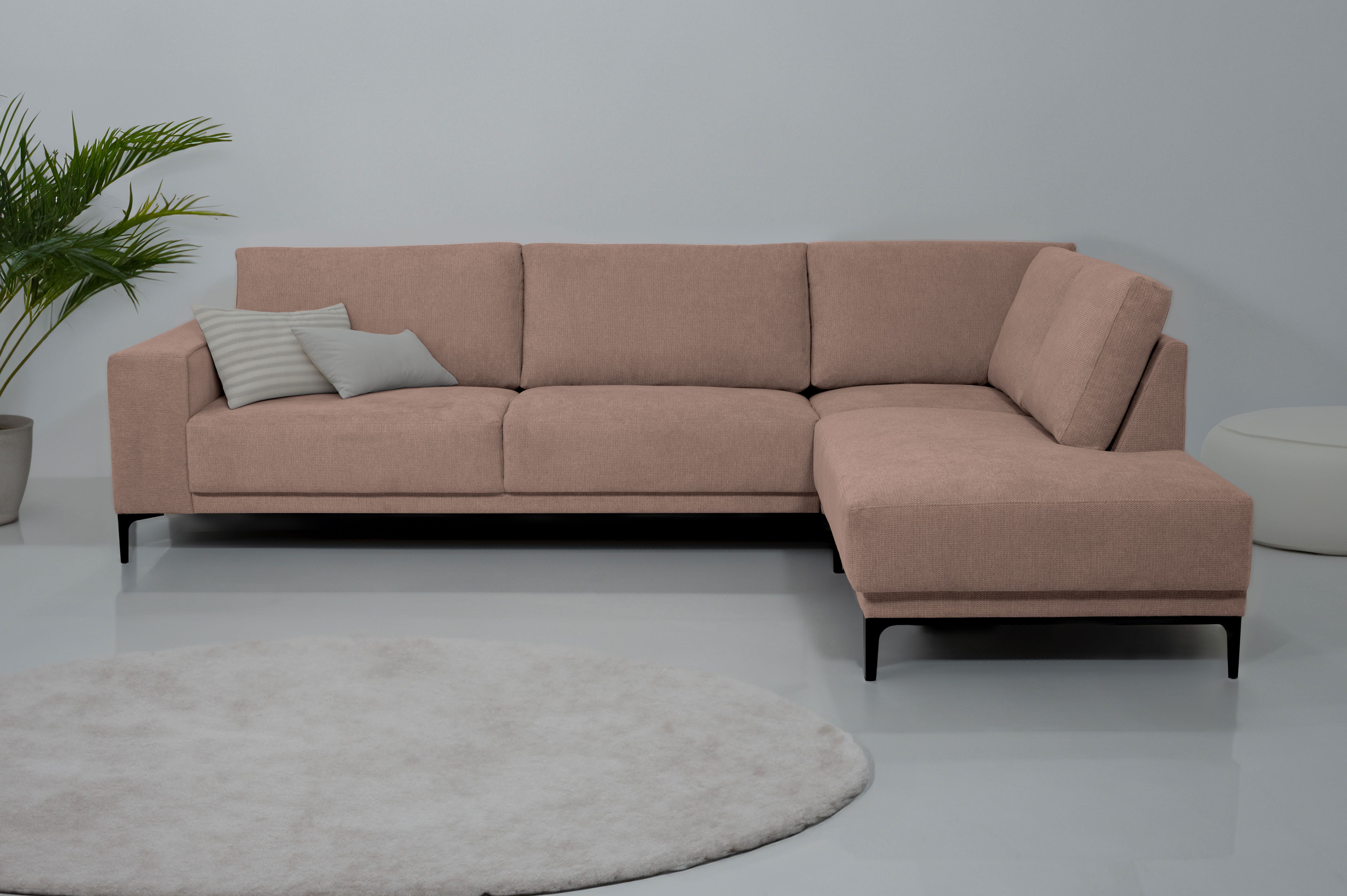 Places of Style Hoekbank Xander, L-model, Breedte 289 cm, geweven stof, soft-touch chenille, zwarte metalen voeten bruin, hoekbanken, 289 cm