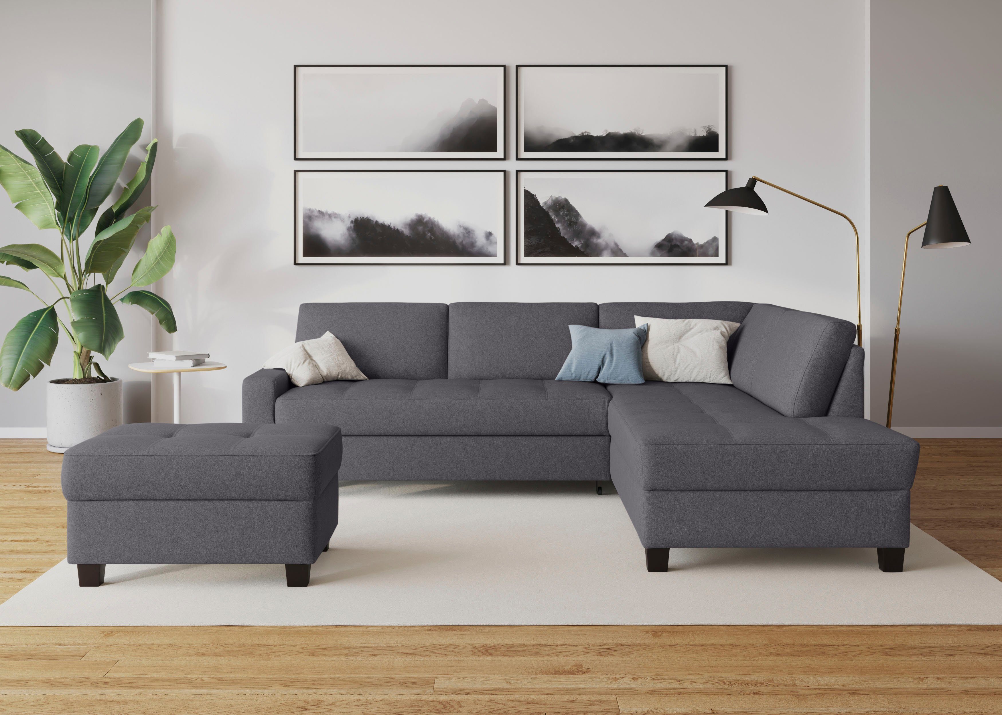 DOMO collection Hoekbank Florentina tijdloos en elegant, zitnaden als designelement, L-vorm keuze met slaapfunctie, met contrastnaad, comfortabele zithoogte 47 cm