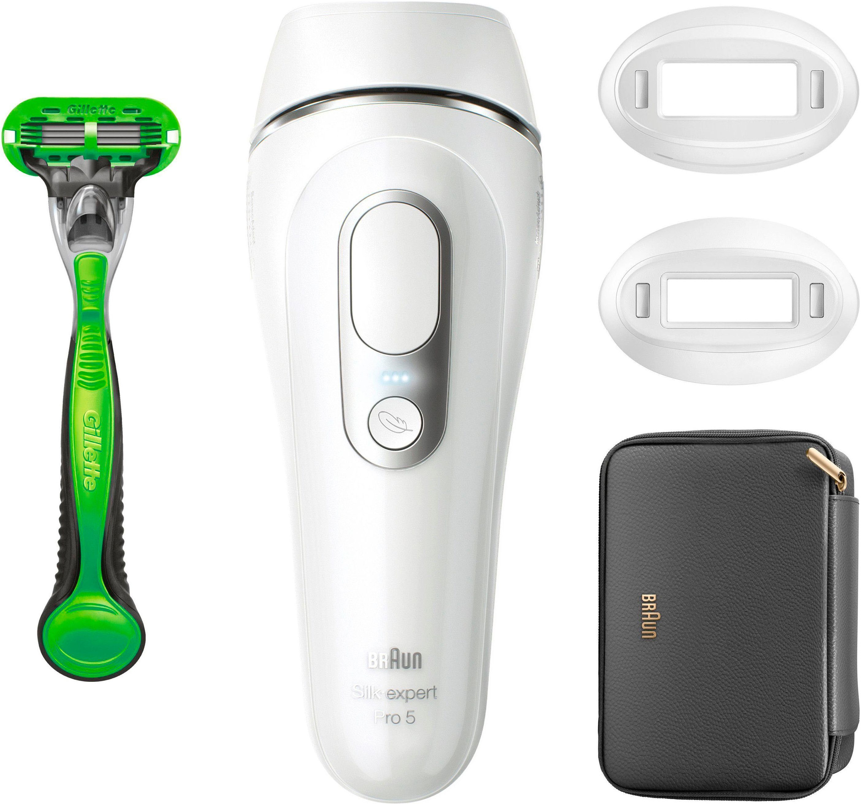 Braun IPL-ontharingsapparaat Silk·expert Pro 5 PL5145 voor mannen, 2 opzetstukken & 1 gillette scheerapparaat, opbergtas