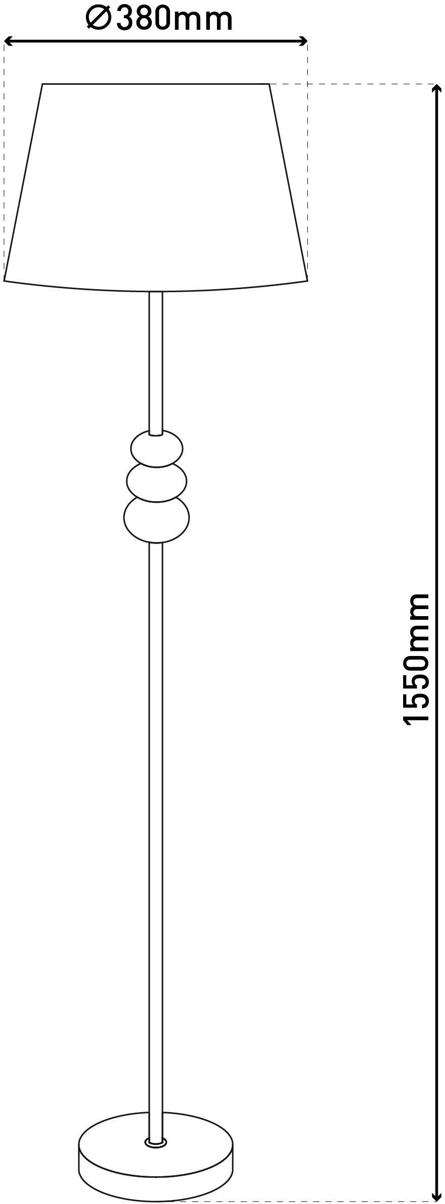 näve Staande lamp Elina H: 155cm, stoffen kap wit, E27 max. 40W, snoer 180cm zwart (1 stuk)