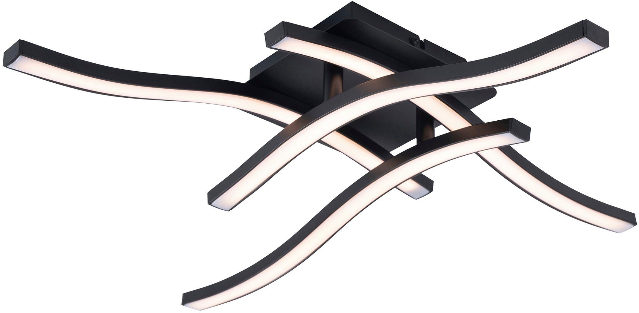 näve Led-plafondlamp Onda Plafondlamp, wandlamp warmwit, L/B: 45 cm, 24W, zwart-mat, IP20 (1 stuk)