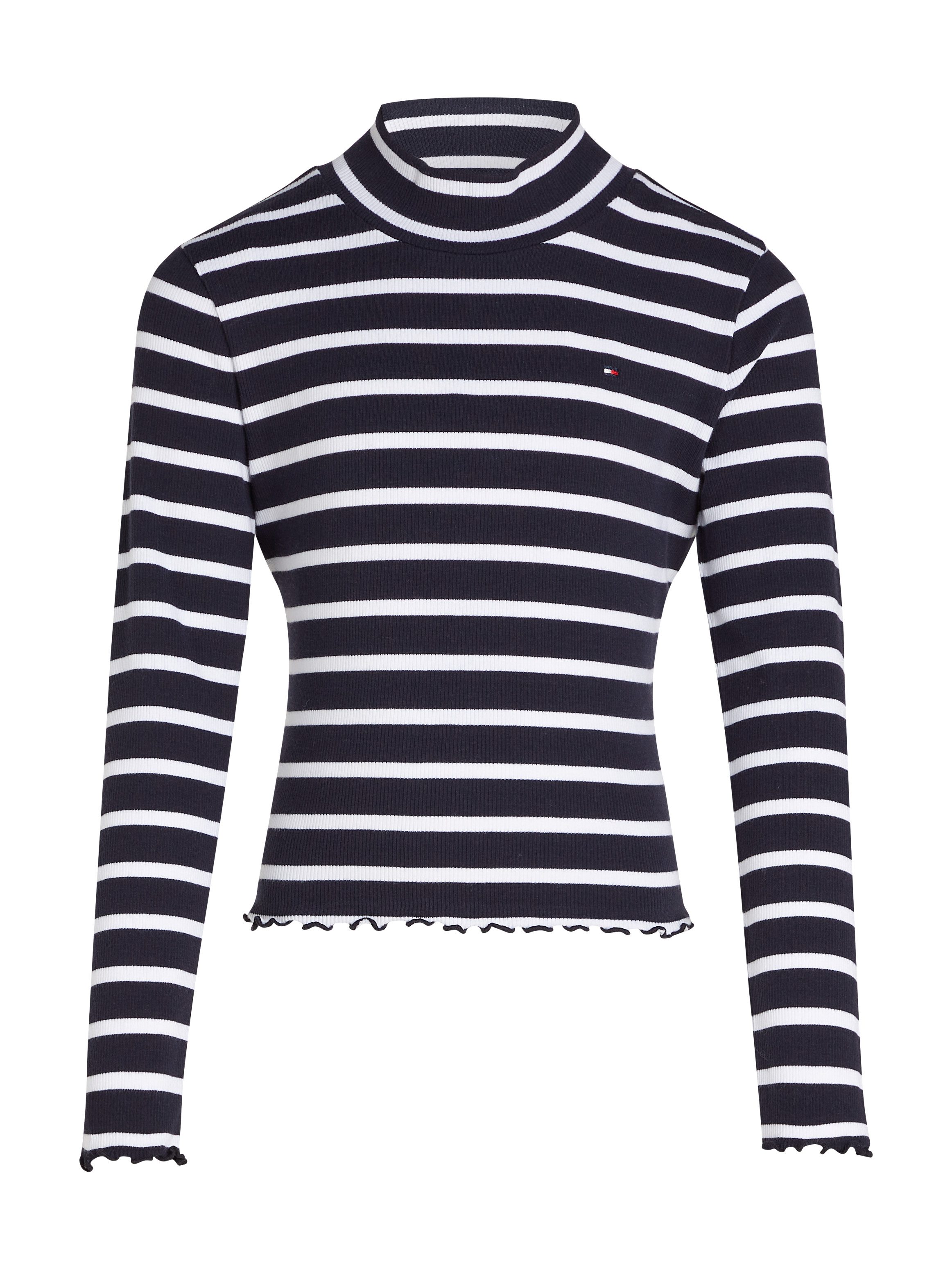 Tommy Hilfiger Shirt met lange mouwen MOCK NECK RIB TOP LS met babylock-zoom, logo-borduursel