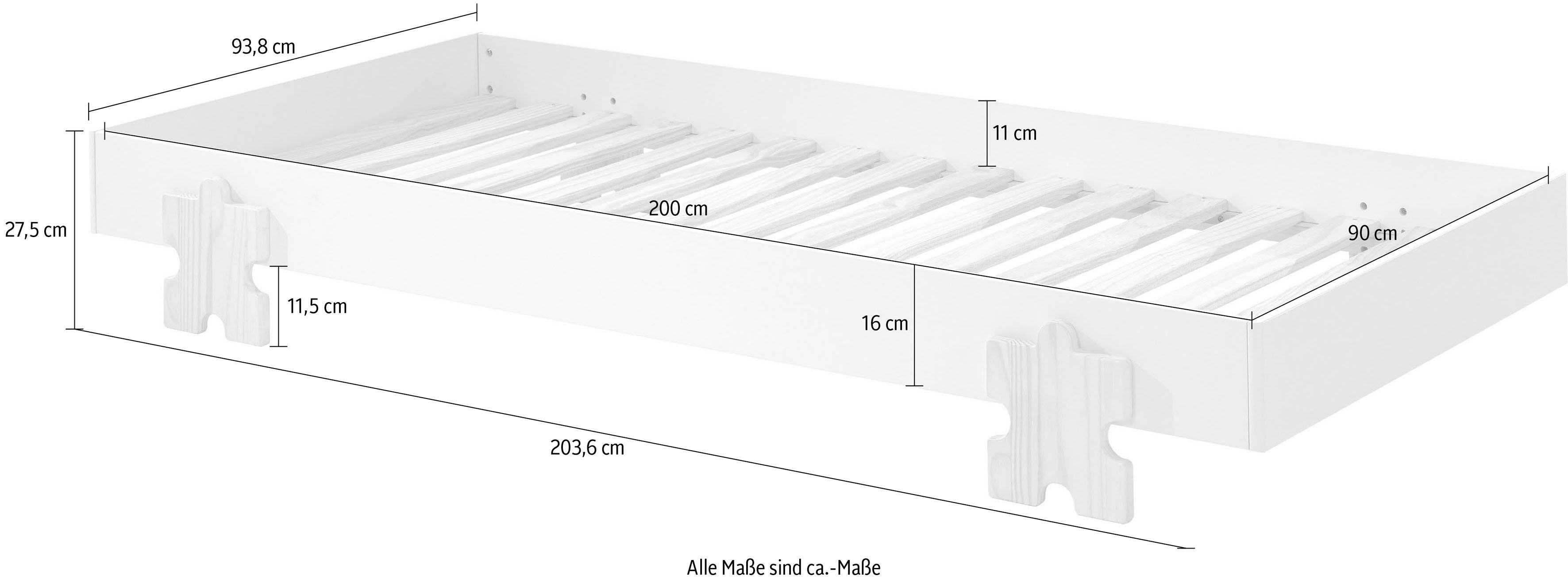 Vipack Kinderledikant Modulo Tienerbed, 1-persoons, stapelbed met poten in puzzel-look