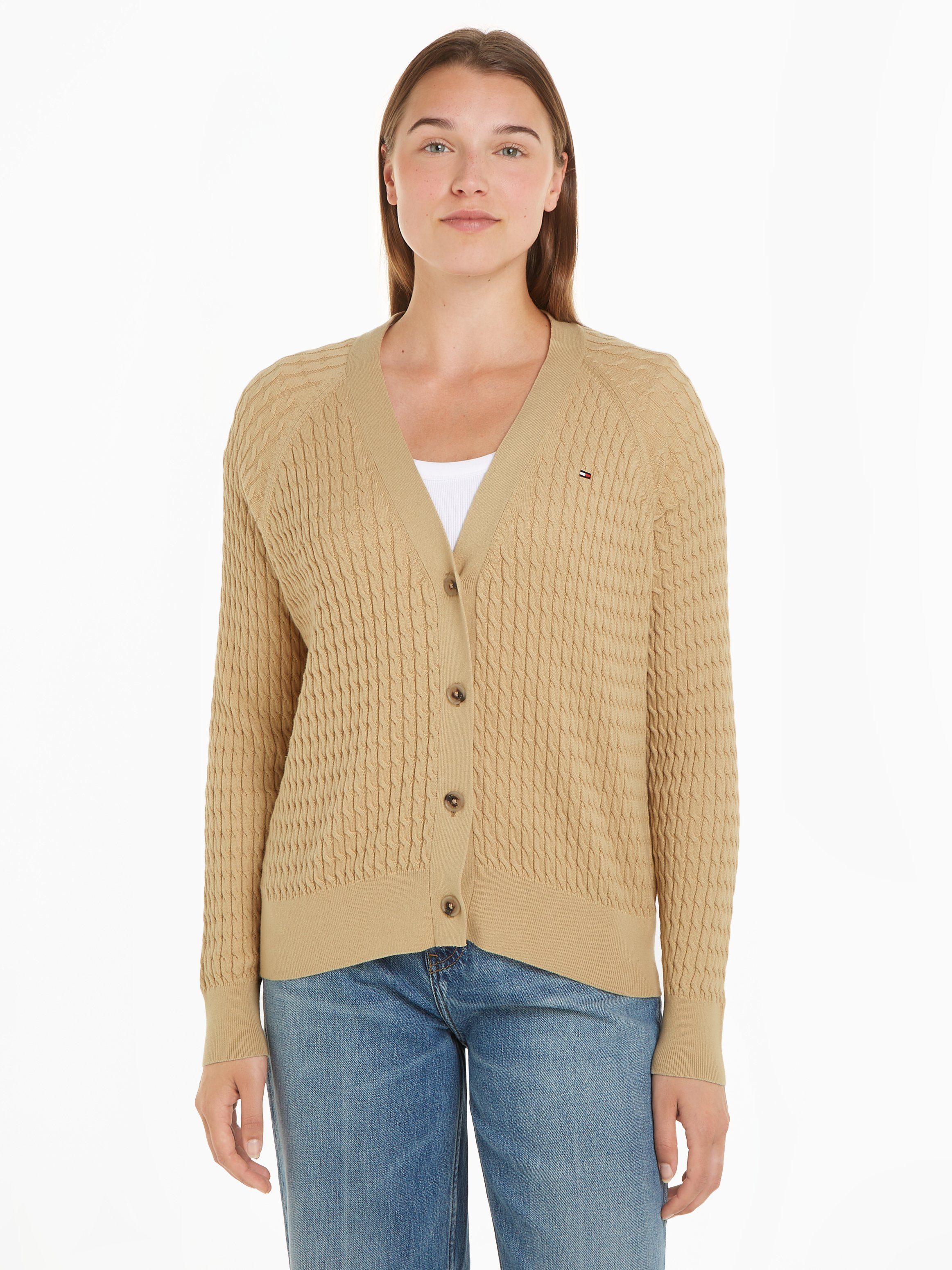 Tommy Hilfiger Vest CO CABLE V-NK CARDIGAN met gebreid kabelpatroon