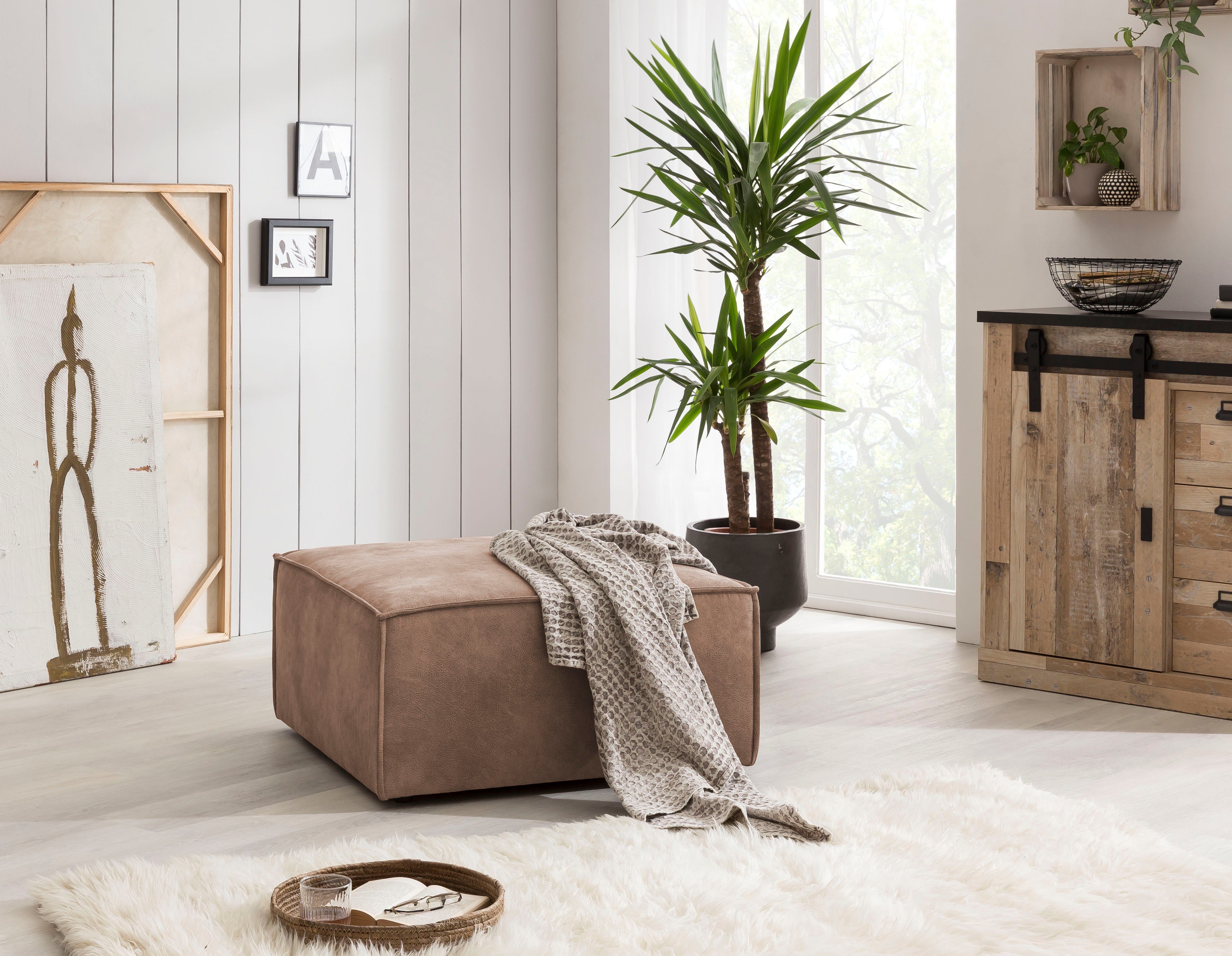 Home affaire Hocker Sherwood Vierkante poef/voetenbank, ideale als aanvulling op de "SHERWOOD" love seat
