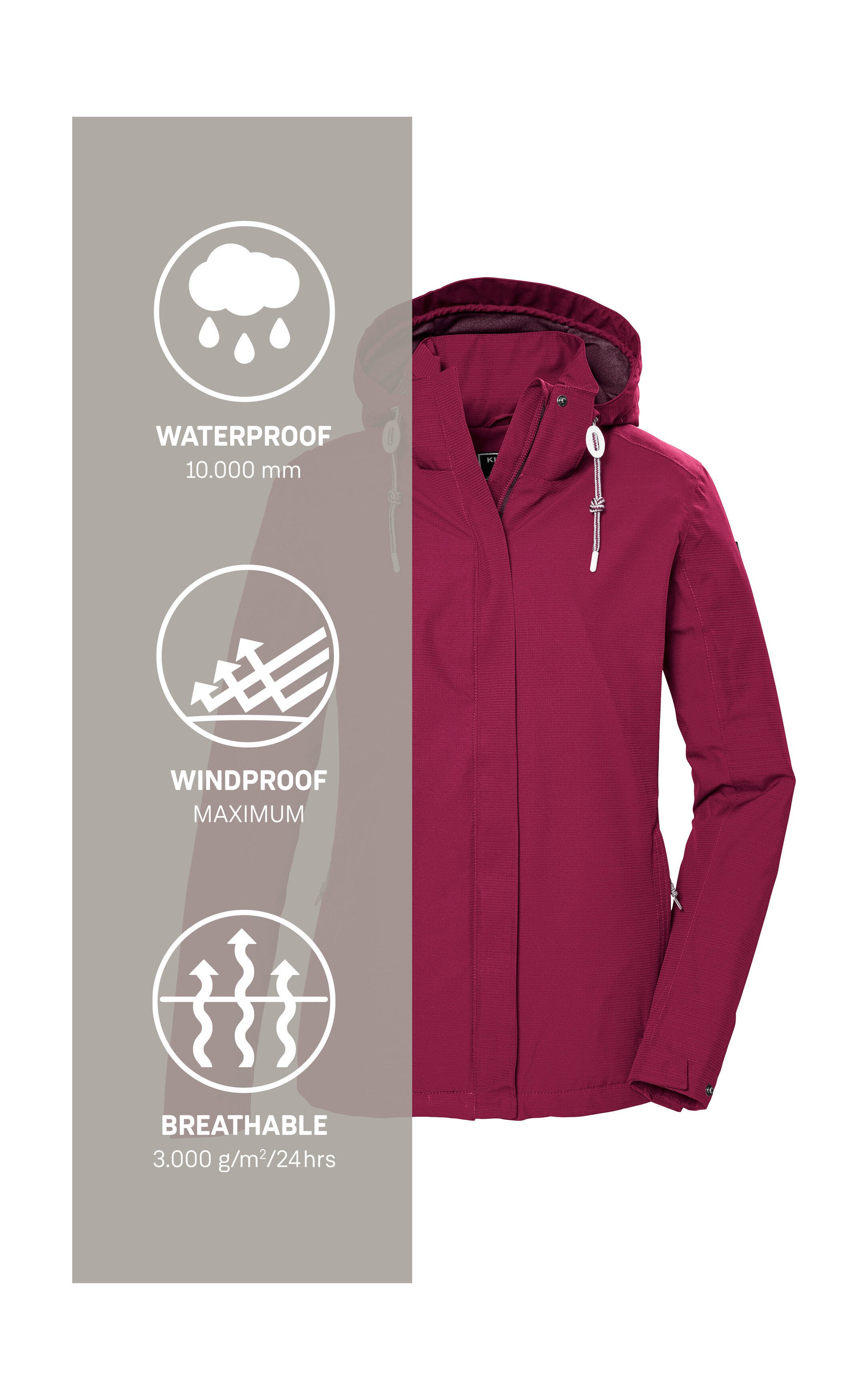 Killtec Outdoorjack KOS 61 WMN JCKT Functionele jas: water- en winddicht, ademend, afneembare capuchon