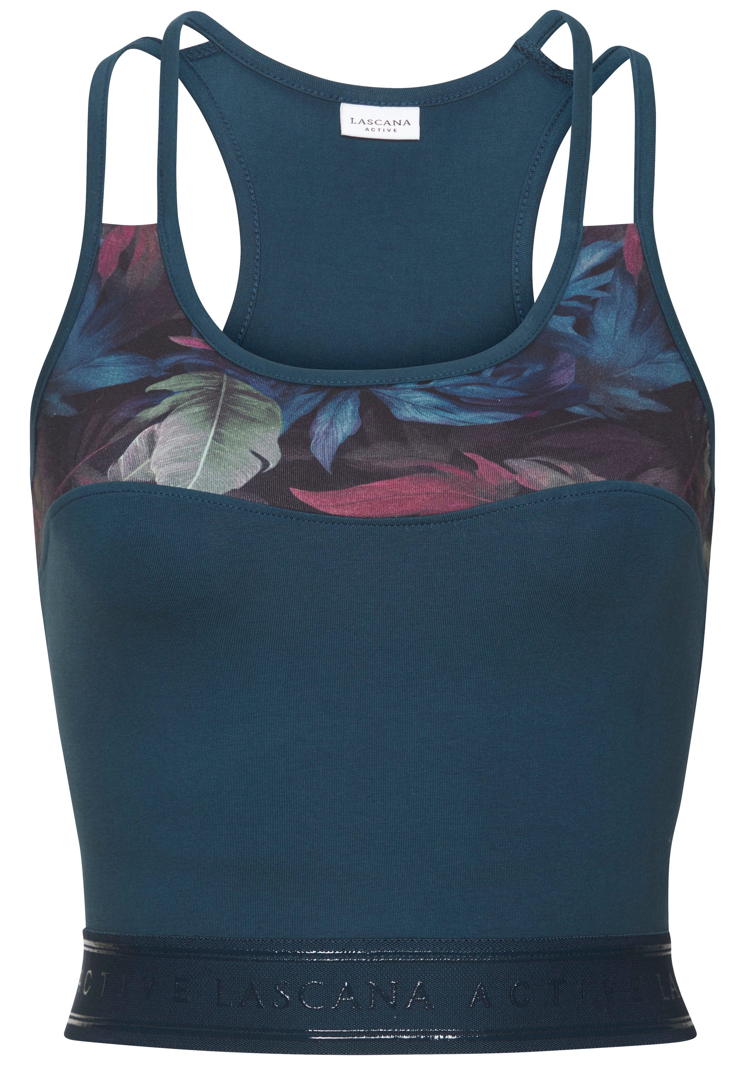 active by Lascana Crop-top Sporttop met bloemmotief en racerback