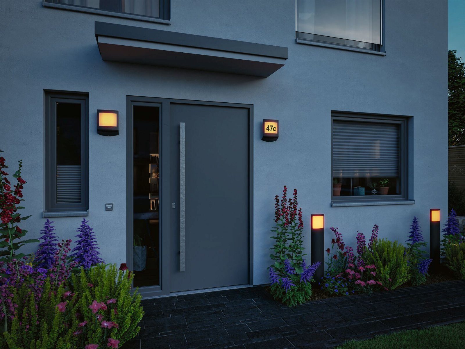 Paulmann Led-wandlamp voor buiten Padea IP44 198x71mm 8,2W 550lm 230V Antraciet Kunststof Smart Home Zigbee 3.0 schemerschakelaar insectvriendelijk (1 stuk)