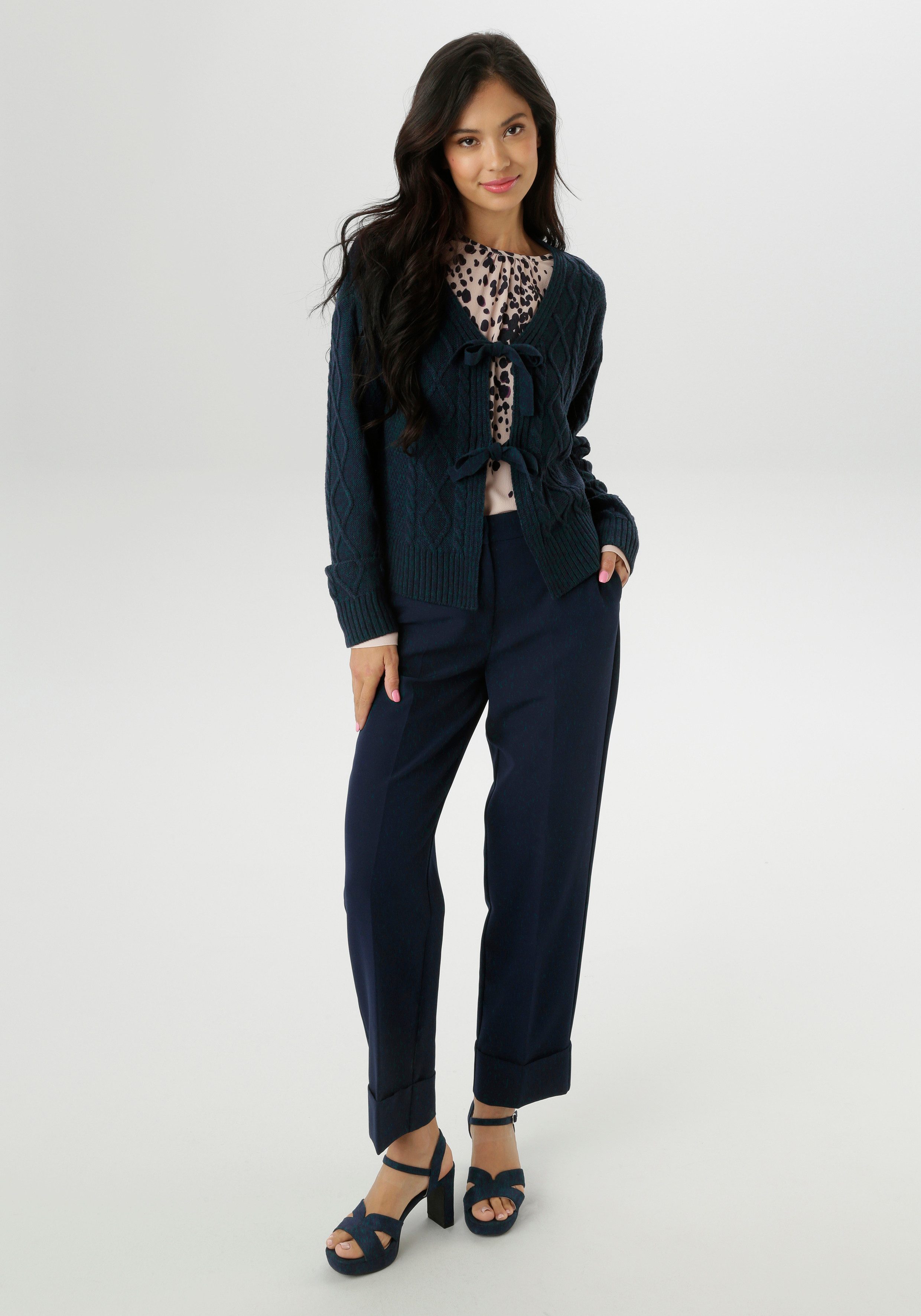 Aniston SELECTED Vest met kabel- en ruitmotief - nieuwe collectie
