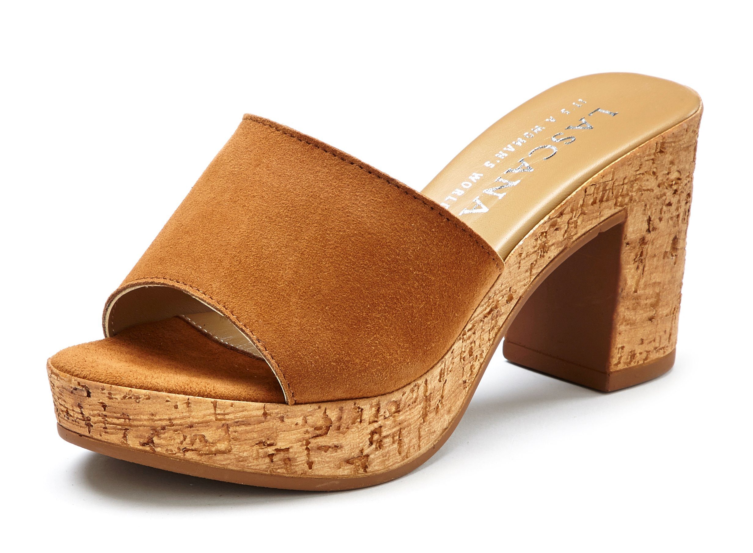 Lascana Slippers van leer met comfortabele blokhak in kurk-look online  verkrijgbaar | OTTO