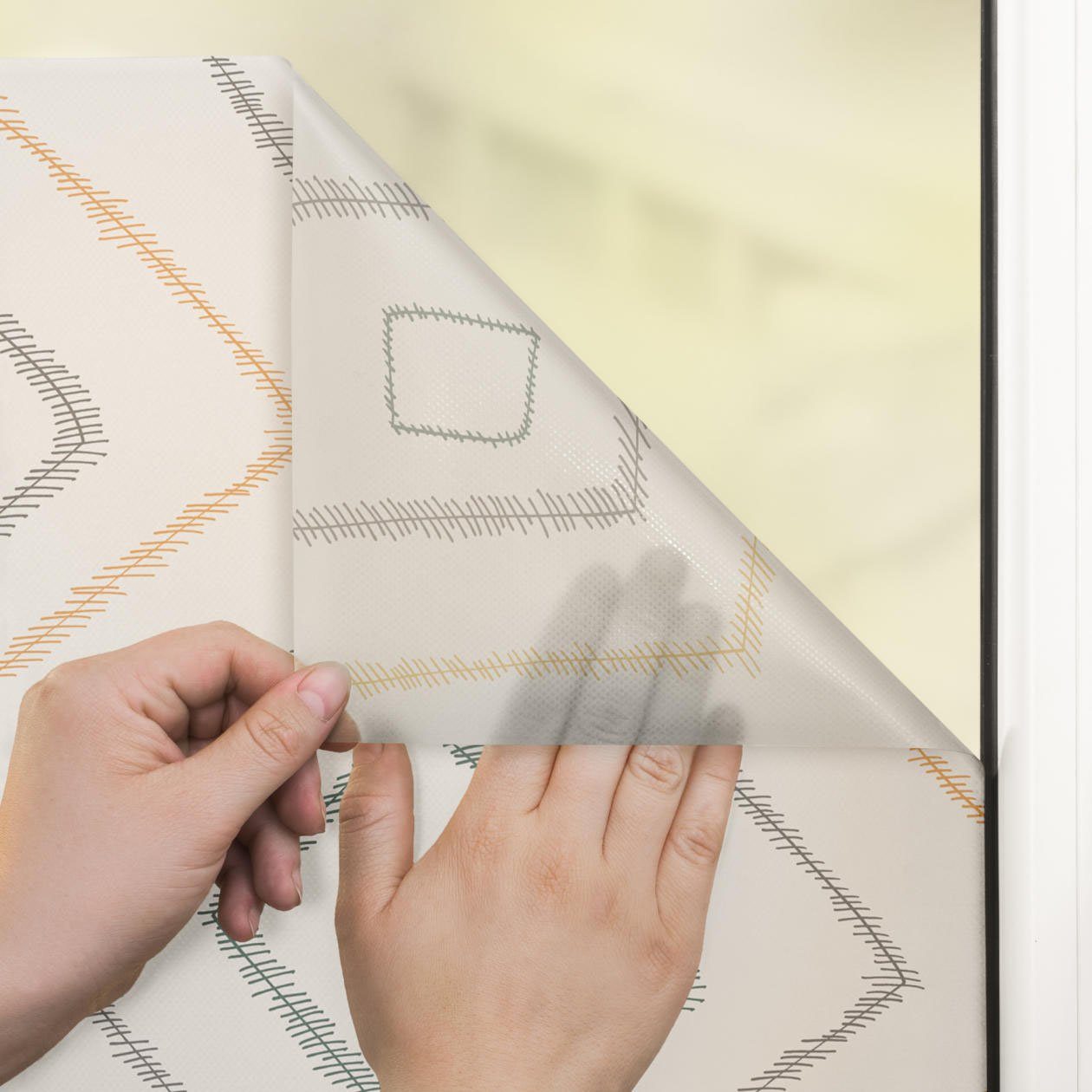 LICHTBLICK Raamfolie zelfklevend, bescherming tegen inkijk, Stripy boho Rectangle - beige (1 stuk)