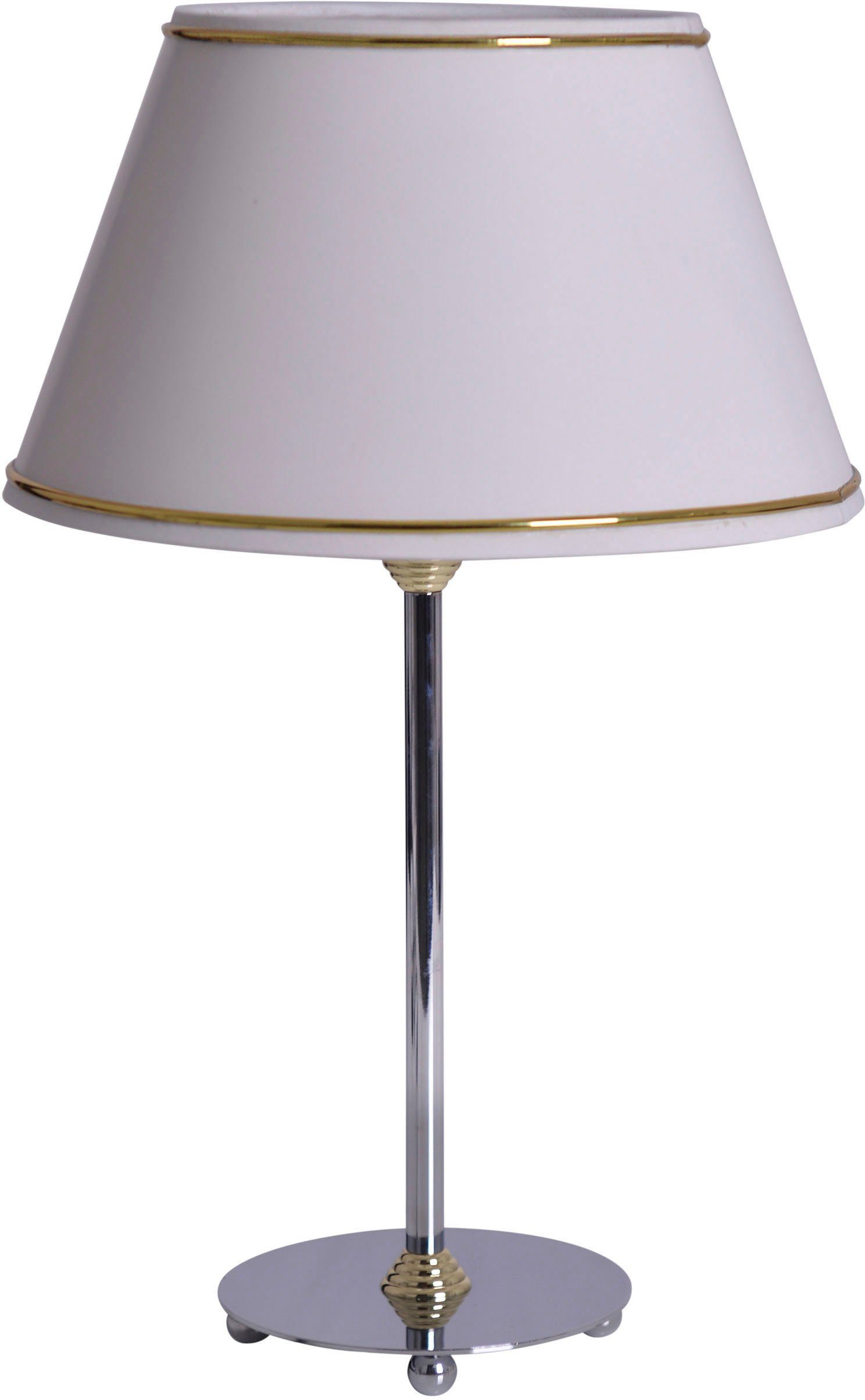 näve Tafellamp Keanu Stoffkap wit met goudkleurige rand, 1x E14, hoogte 41 cm, voet chroom (1 stuk)