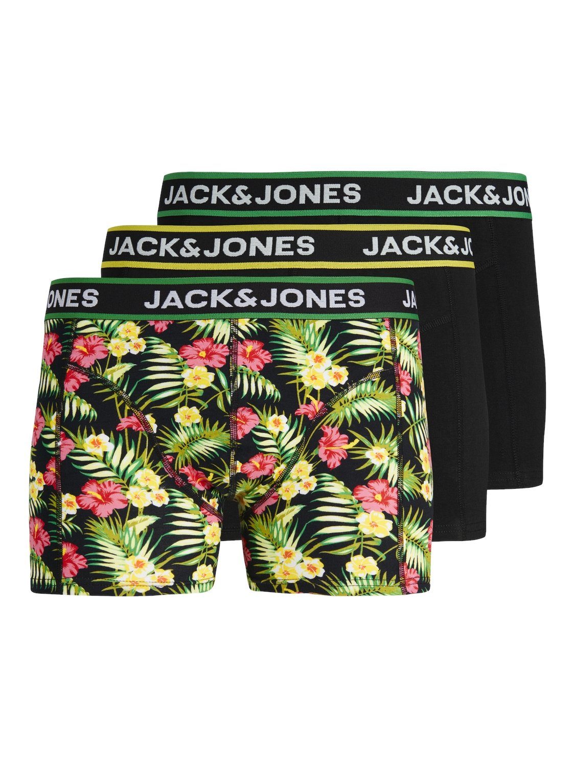 Jack & jones JUNIOR boxershort JACPINK FLOWERS set van 3 zwart groen geel Jongens Stretchkatoen 152