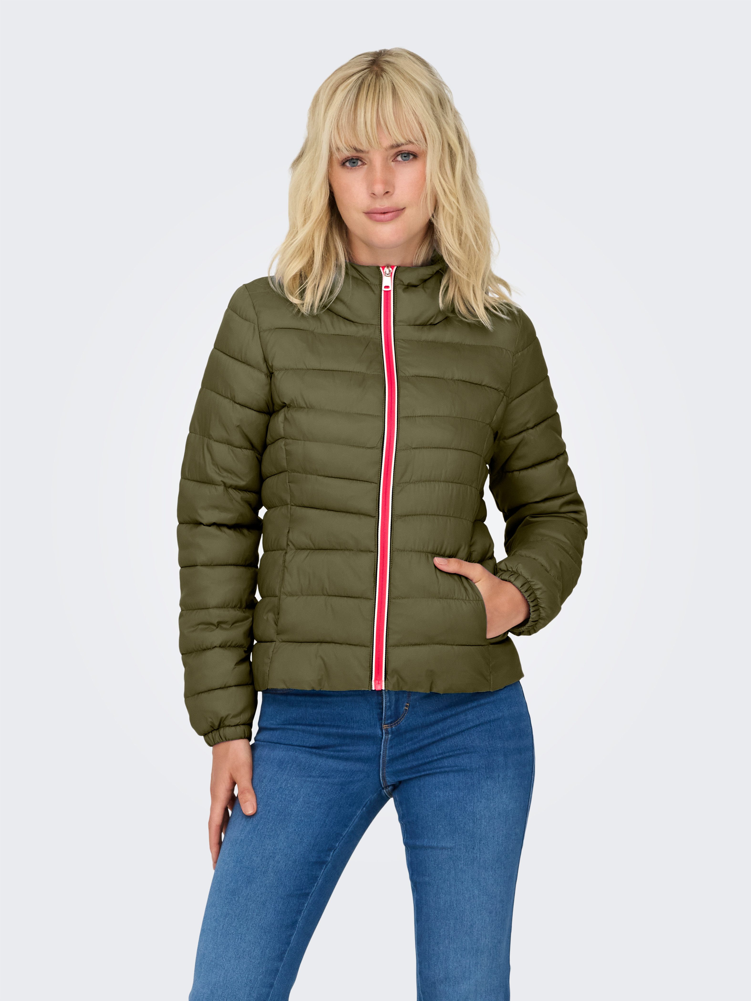 Only Gewatteerde jas ONLTAHOE CONTRAST HOOD JACKET CC OTW dames donsjassen maat M (38) groen