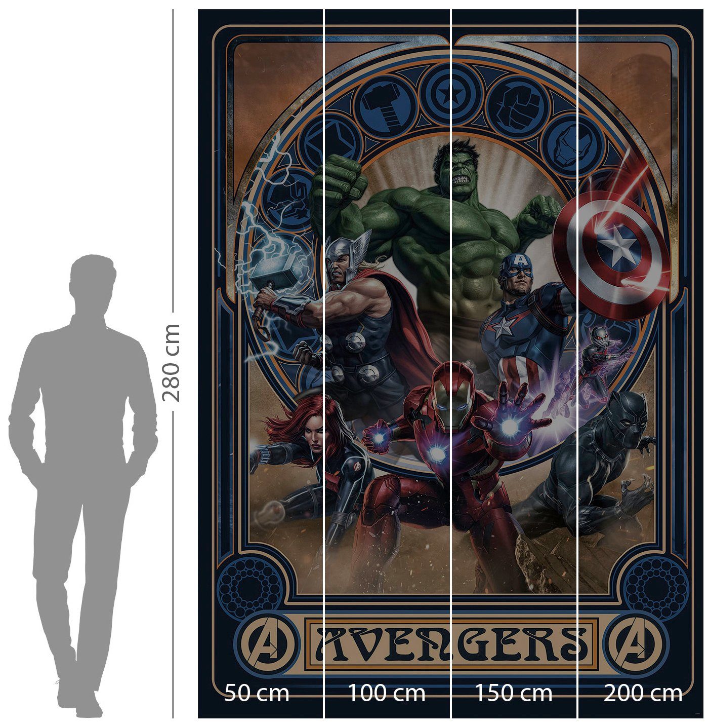 Komar Vliesbehang Digitale print vlies - Avengers Ornament - Afmeting 200 x 280 cm