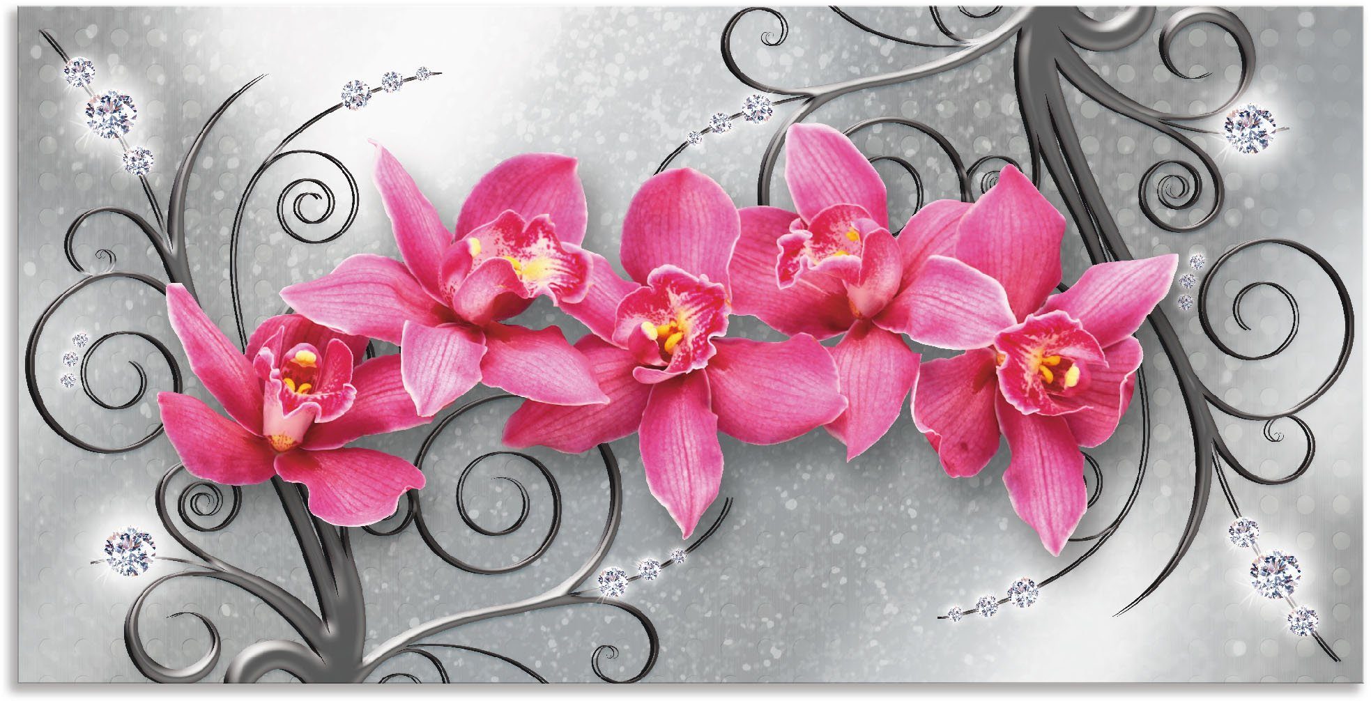 Artland Artprint rosa Orchideen auf Ornamenten in vele afmetingen & productsoorten - artprint van aluminium / artprint voor buiten, artprint op linnen, poster, muursticker / wandfo