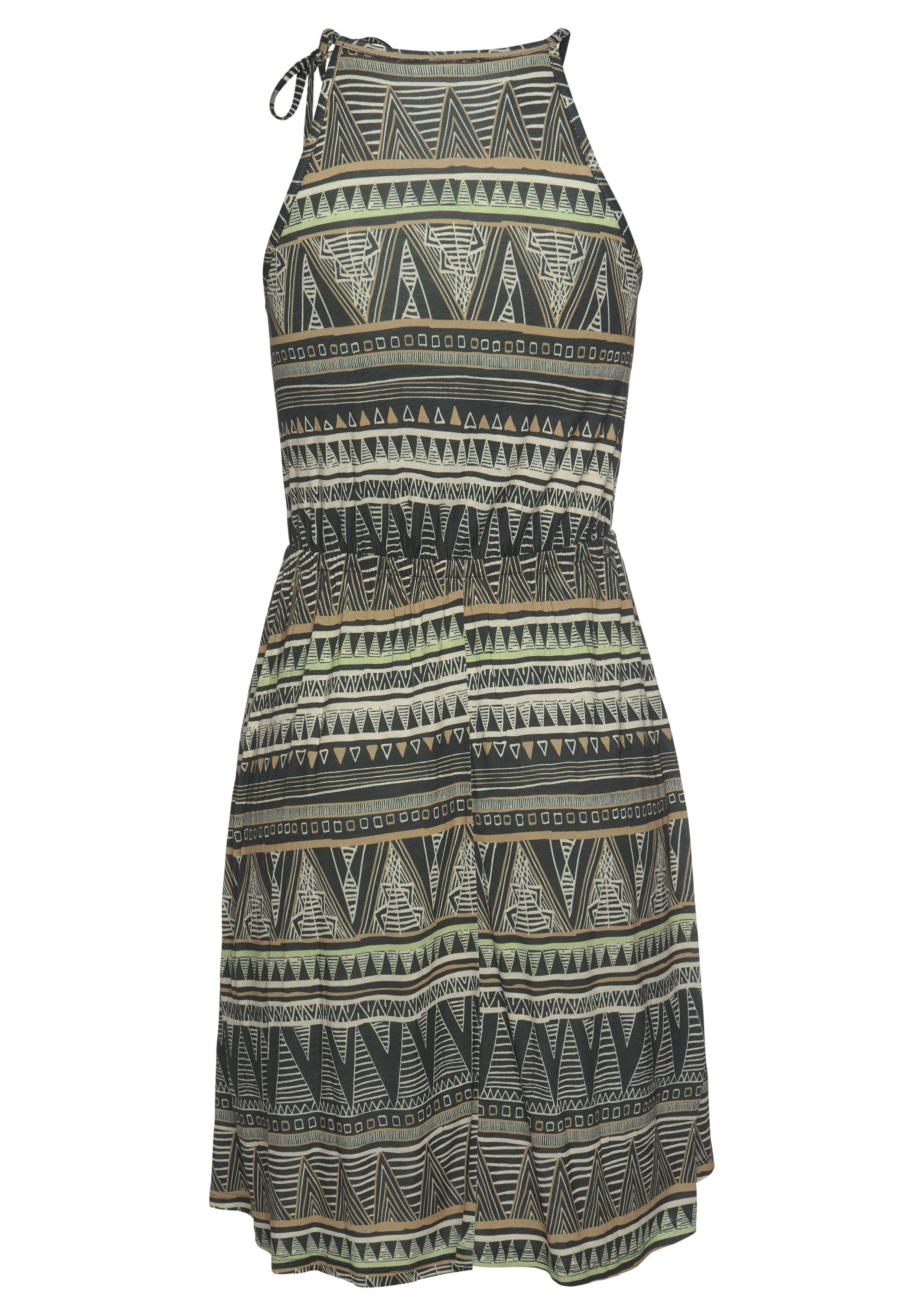 Beachtime Jerseyjurk met all-over print en cut-outs bij de halslijn, zomerjurk, strandjurk