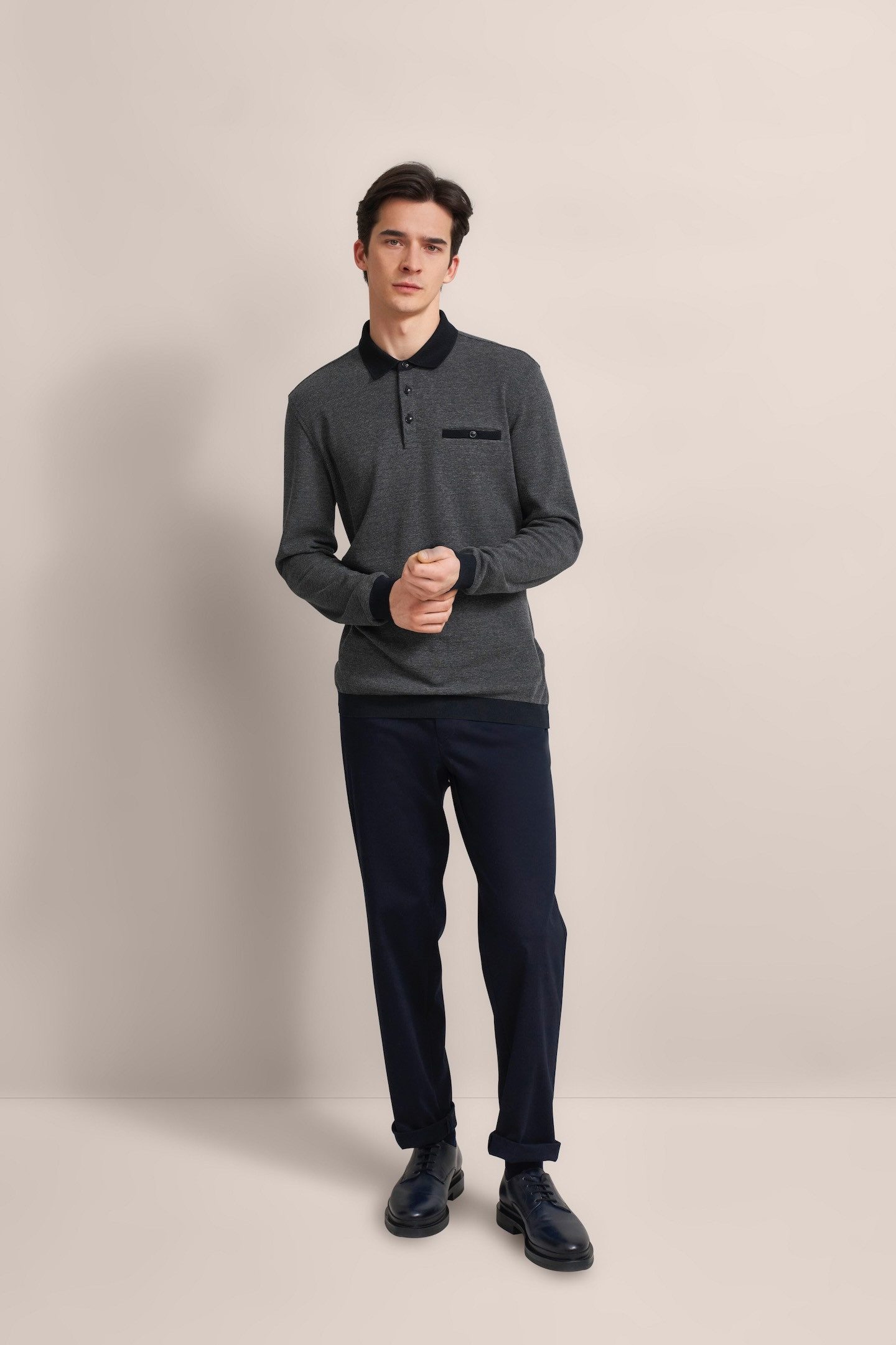Bugatti Poloshirt met lange mouwen met structuurkraag