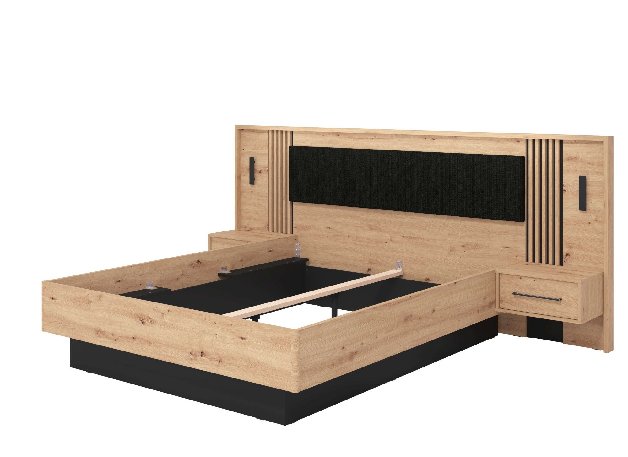 INOSIGN Bedframe Ascalon, ligoppervlak 160x200cm, gepolsterde rugleuning Bedopstelling met 2 wandpanelen incl. nachttafels, 3D-look door lamellen