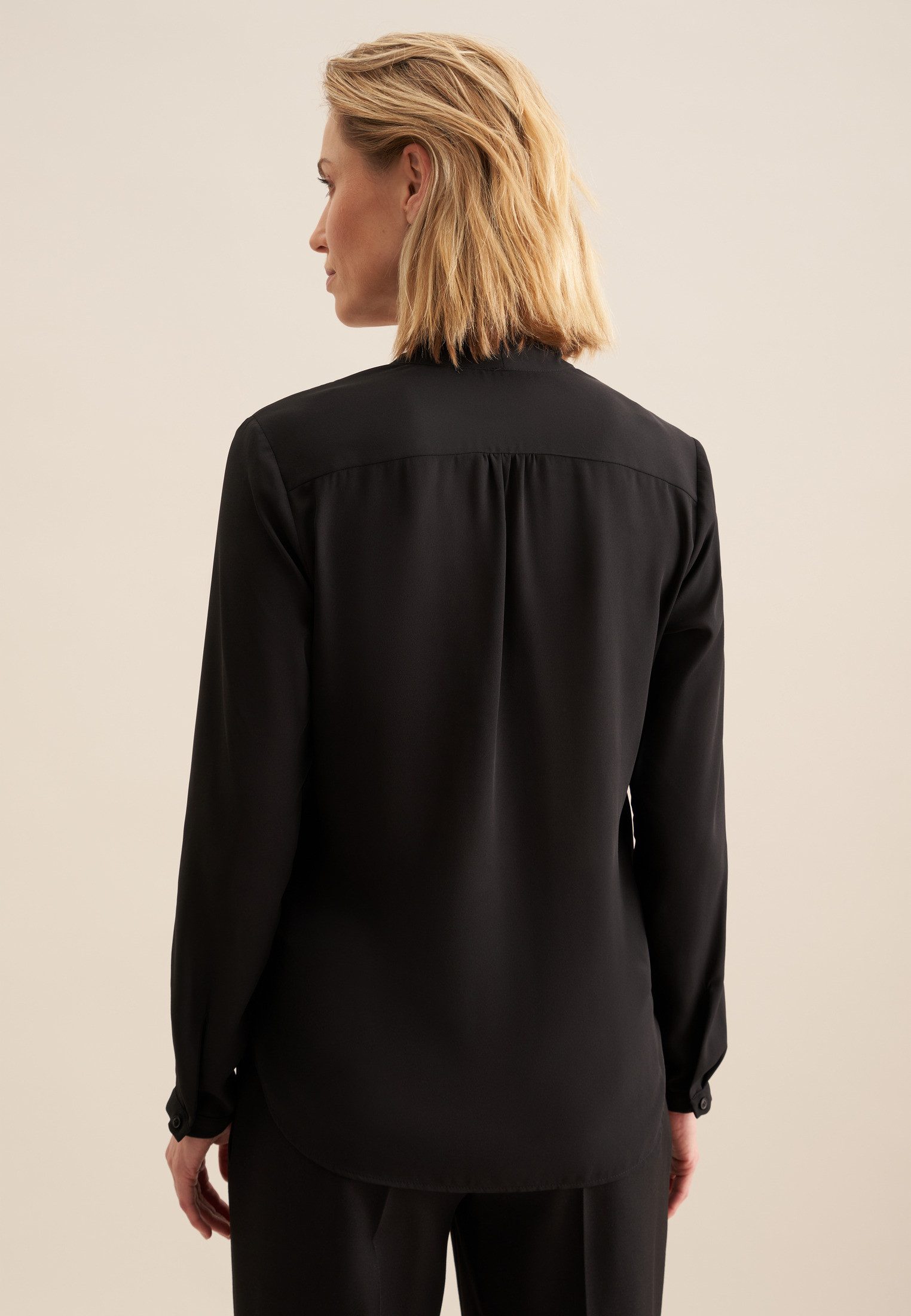seidensticker Wikkelblouse Zwarte roos Lange mouwen V-hals uni