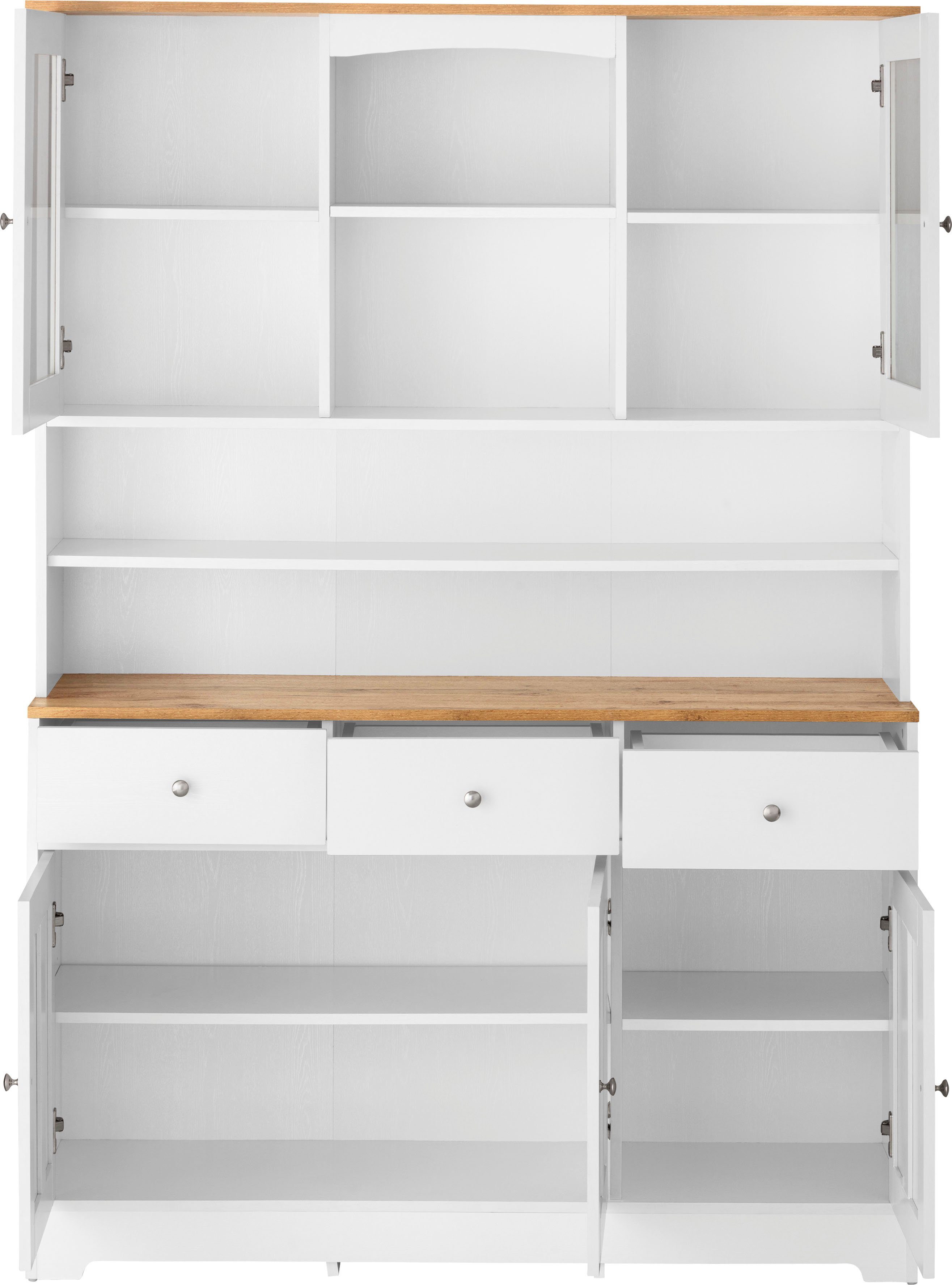 Home affaire Buffetkast Kate Breedte 128 cm, met glasdeuren en houten deuren, metalen grepen, hoogte 182 cm