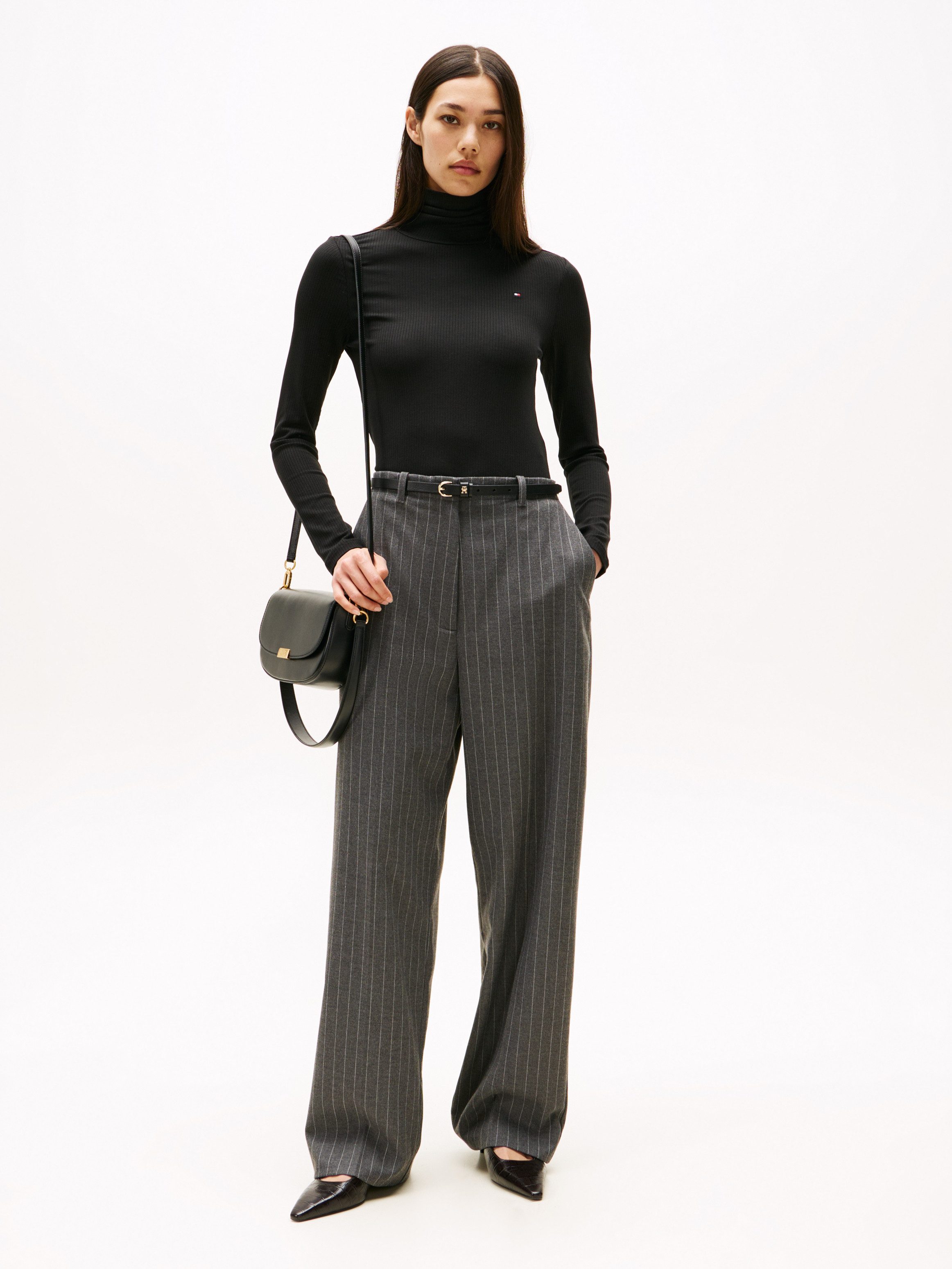 Tommy Hilfiger Shirt met lange mouwen SLIM 5X2 RIB ROLL-NK LS in een geribde structuur