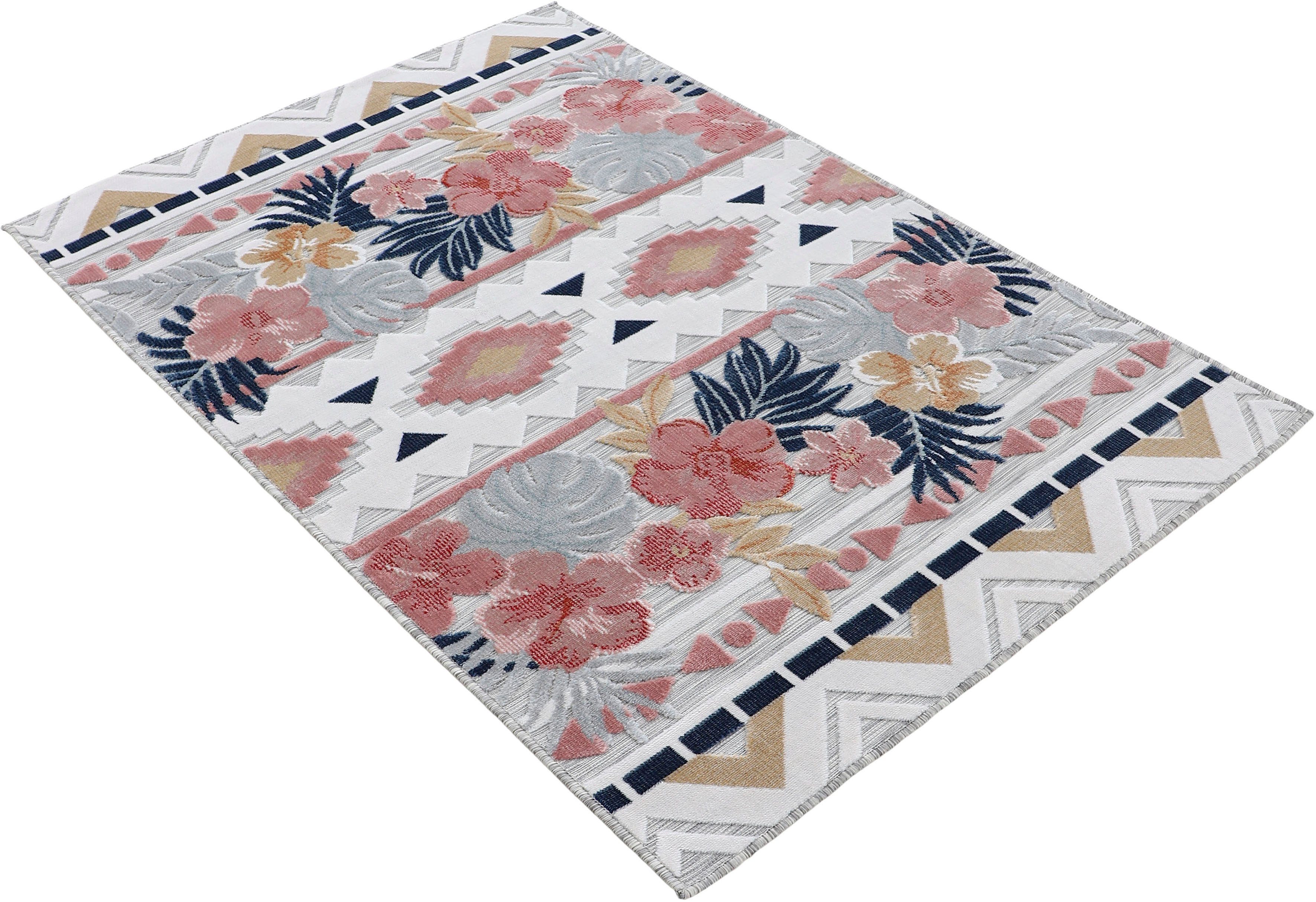 carpetfine Vloerkleed Deja 101 robust vlakweefsel, motief - florale palmbladeren, hoog-laag effect