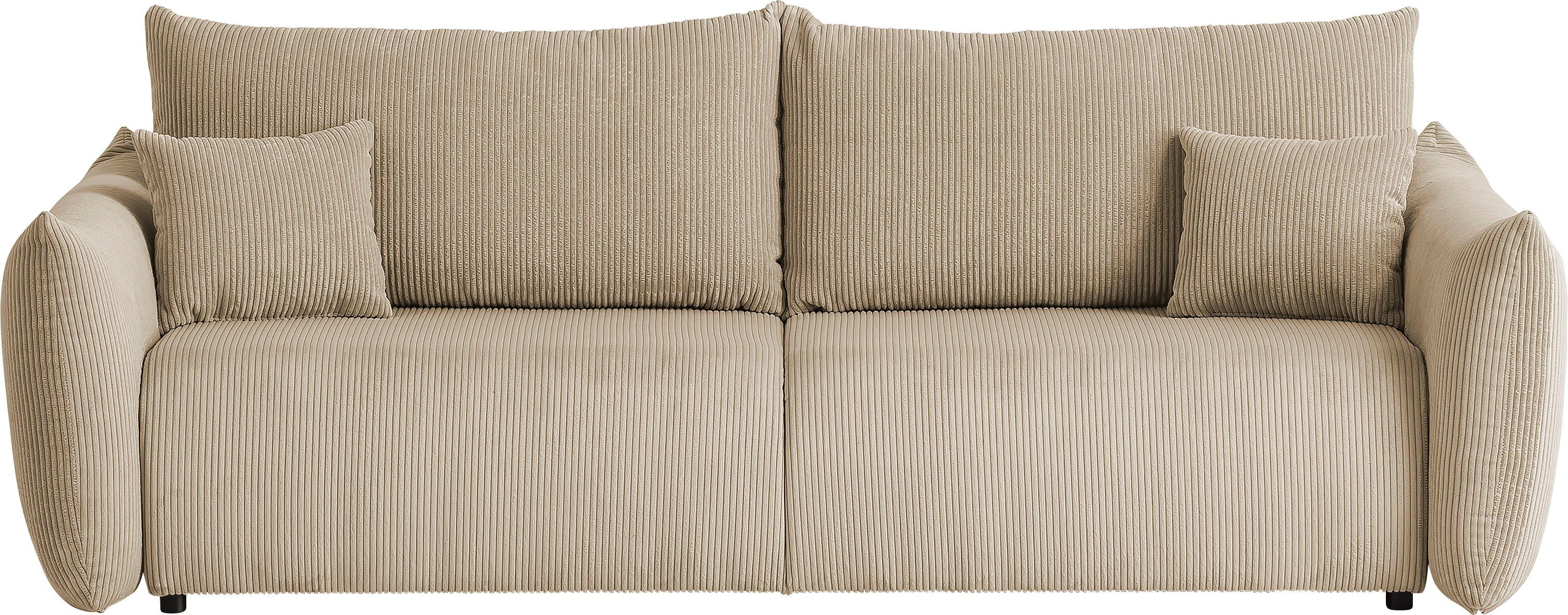 INOSIGN 3-zitsbank MAVAS slaapbank met bedlade ca. 240/108 cm (ligoppervlak 212/145 cm), ribfluweel, chenille, structuur