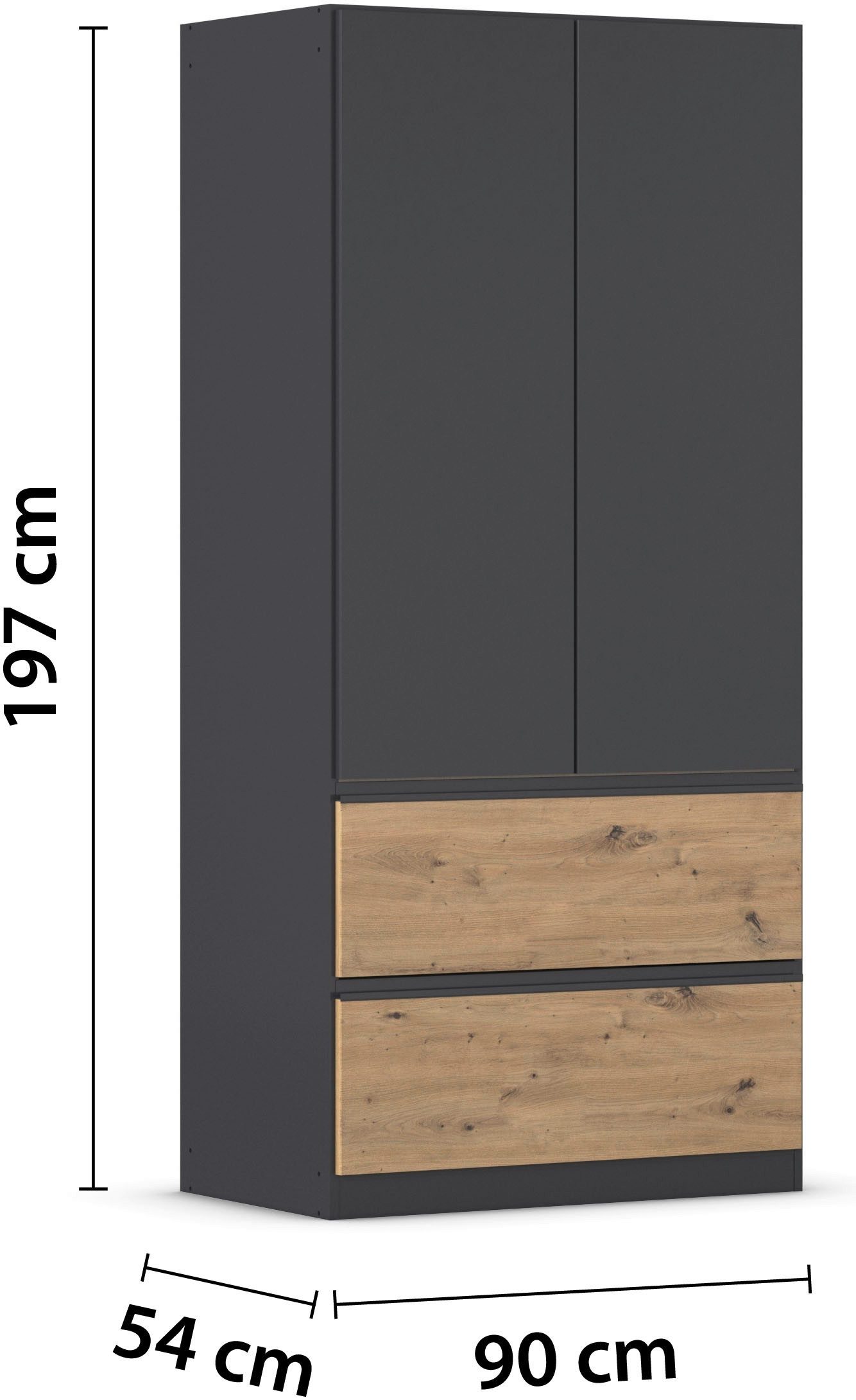 rauch Draaideurkast Kledingkast Kast Garderobe Wasmand COSTA in 3 Breedtes veel ruimte, greeploze front en push-to-open functie made in germany