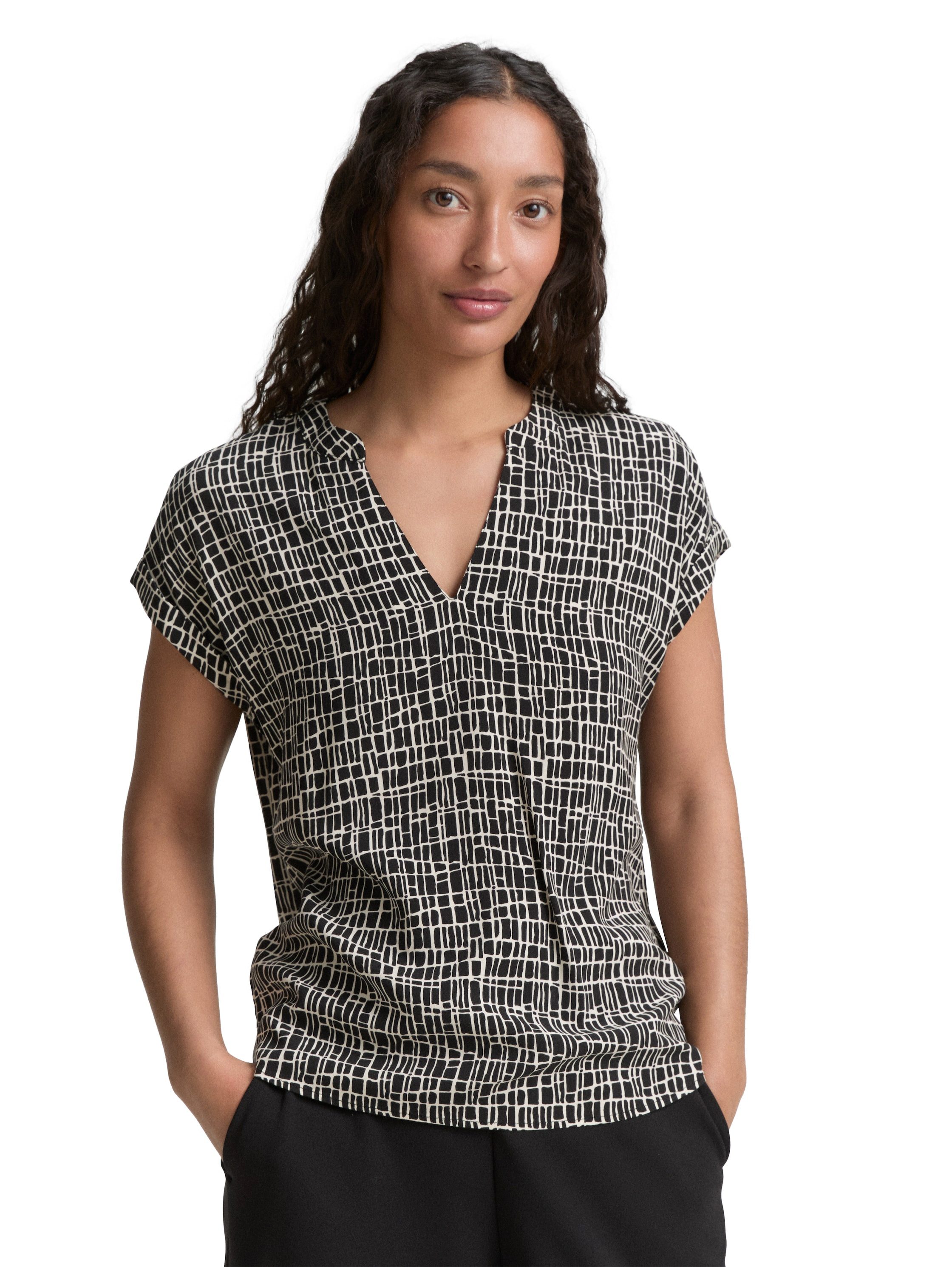 Tom Tailor Blouse met korte mouwen in loose fit dames blouses maat 40 zwart