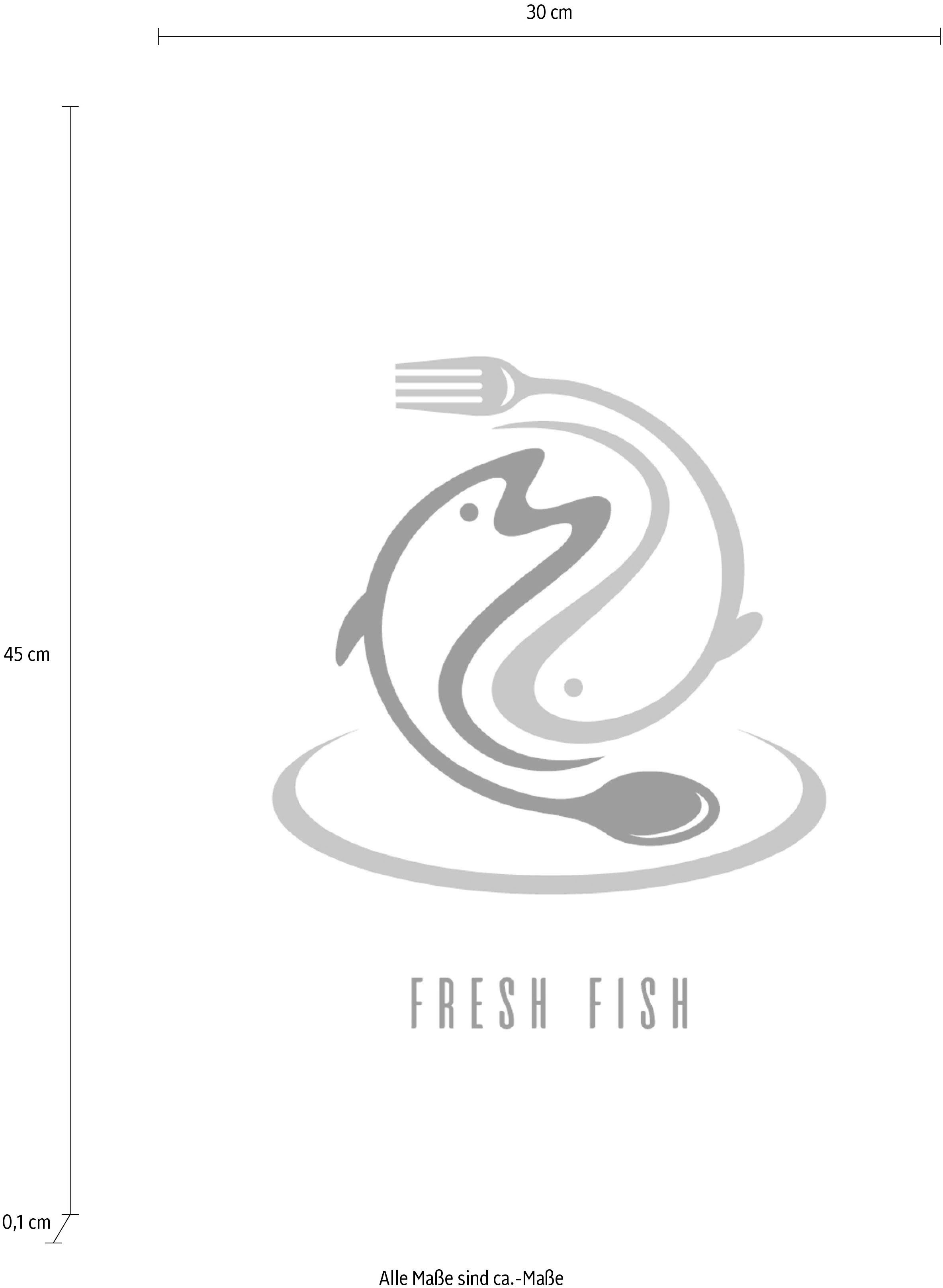 queence Sierobject voor aan de wand FRESH FISH Stalen bord, blikken bord, spreuk, grappig, wanddecoratie, retro, 20x30cm