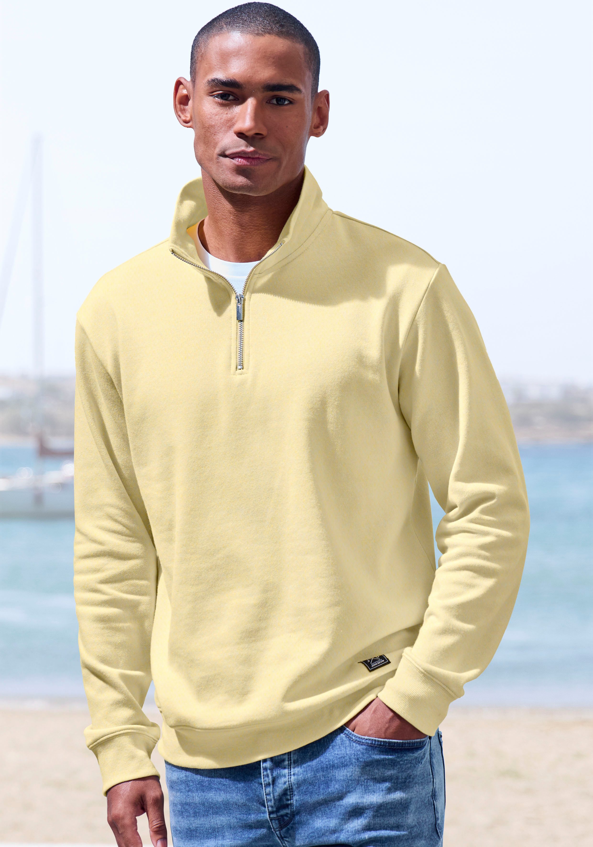 John Devin Sweatshirt Lange mouwen, sweatshirt met rits aan de staande kraag heren sweaters maat L (52/54) geel