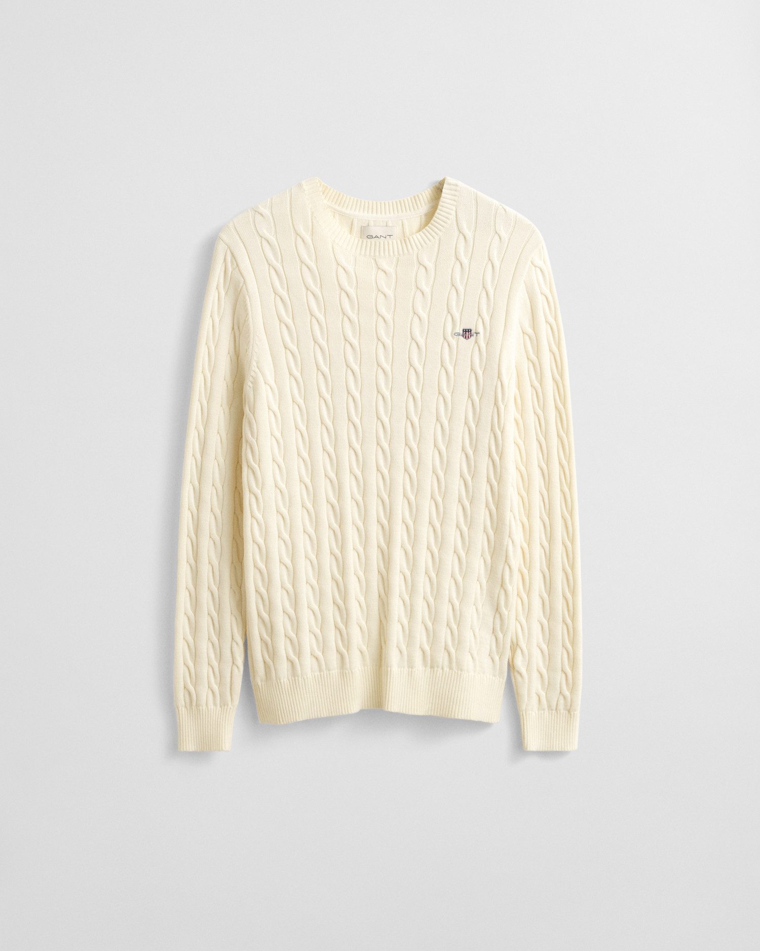 Gant Gebreide trui COTTON CABLE C-NECK met wapen-logo borduurwerk op de borst