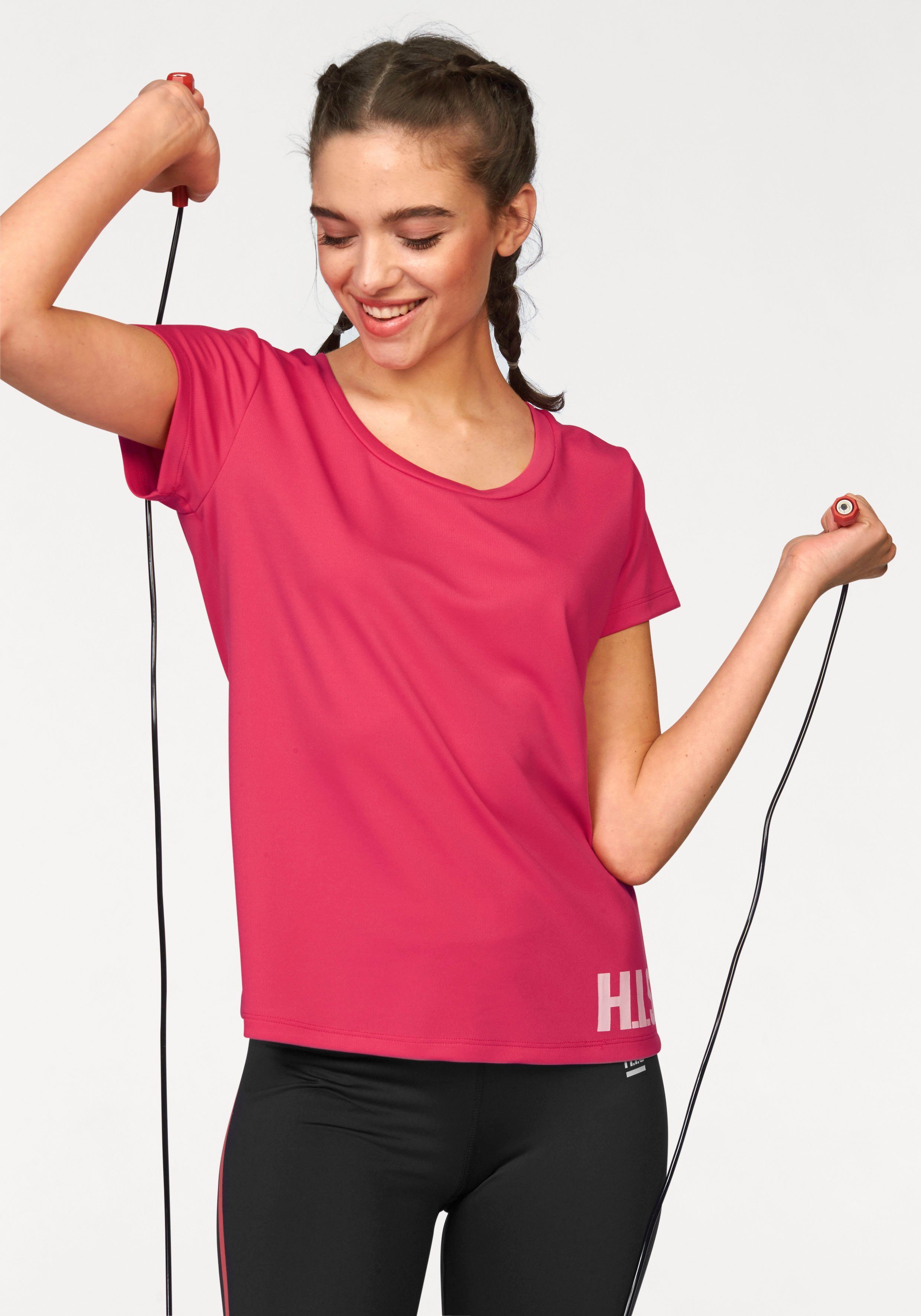 H.I.S Functioneel shirt figuuraccentuerende snit, sportieve look, met trendy logoprint (Set van 2)