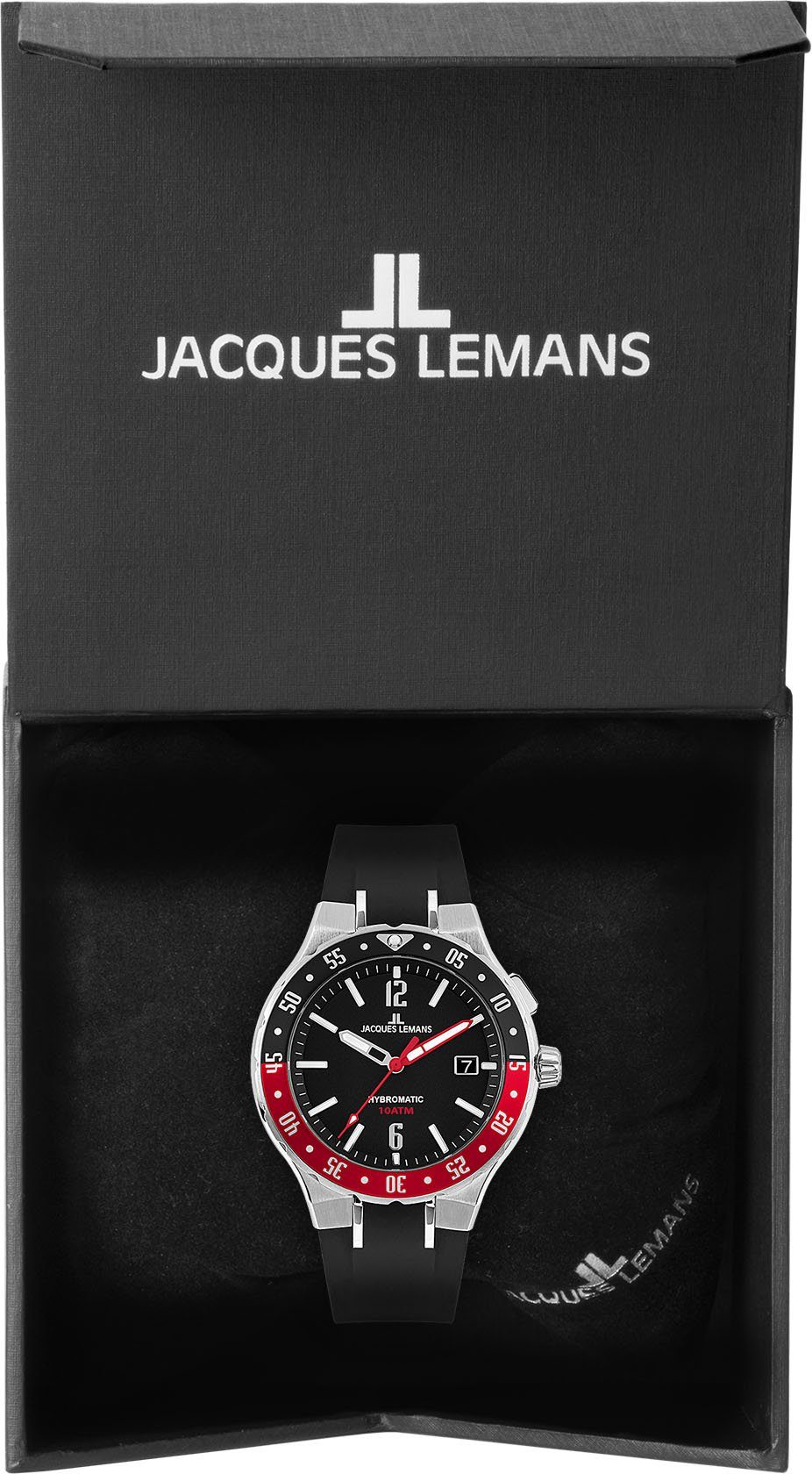 Jacques Lemans Kinetic horloge Hybromatic, 1-2109A Horloge, herenhorloge, datum, siliconen band, tot 10 bar waterdicht.
