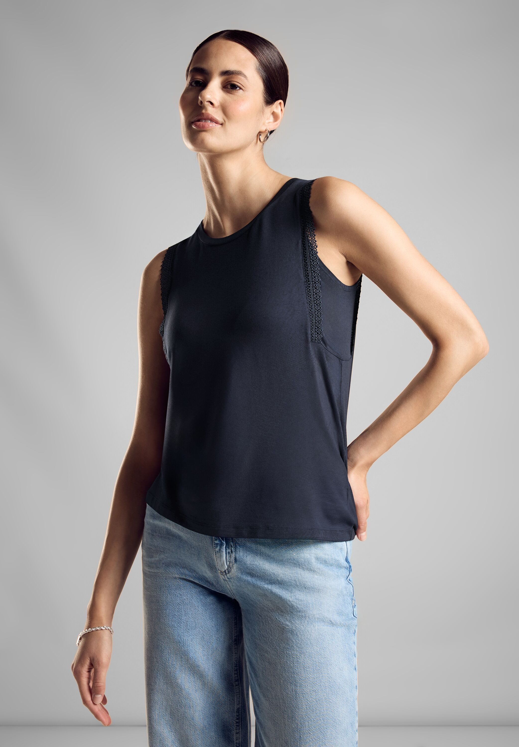 STREET ONE Shirttop met haakdetail dames tops maat 40 blauw