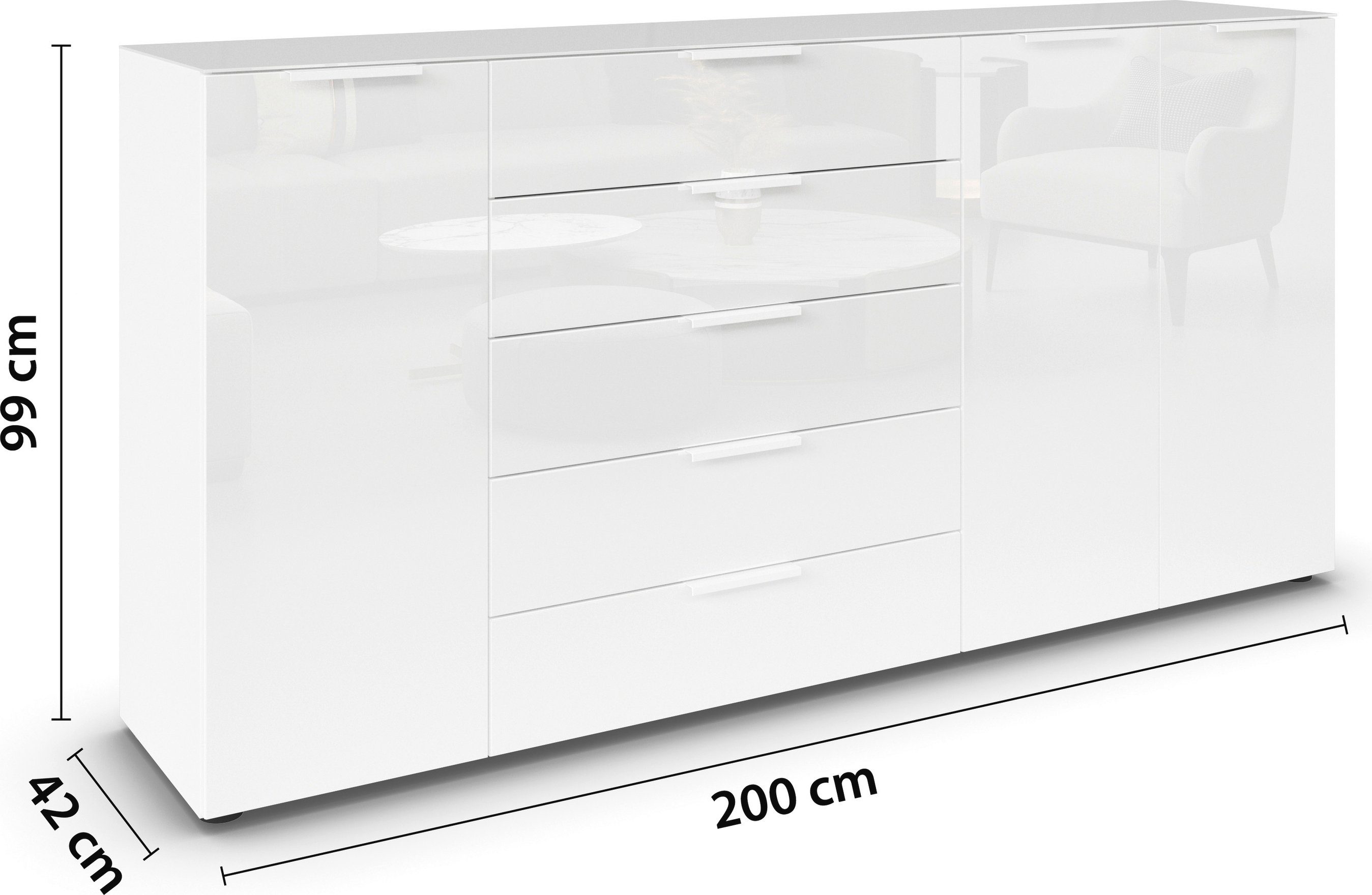 rauch Kast met laden en deuren Flipp 3-deurs, 5 lades, soft-close functie, bovenblad en glazen front