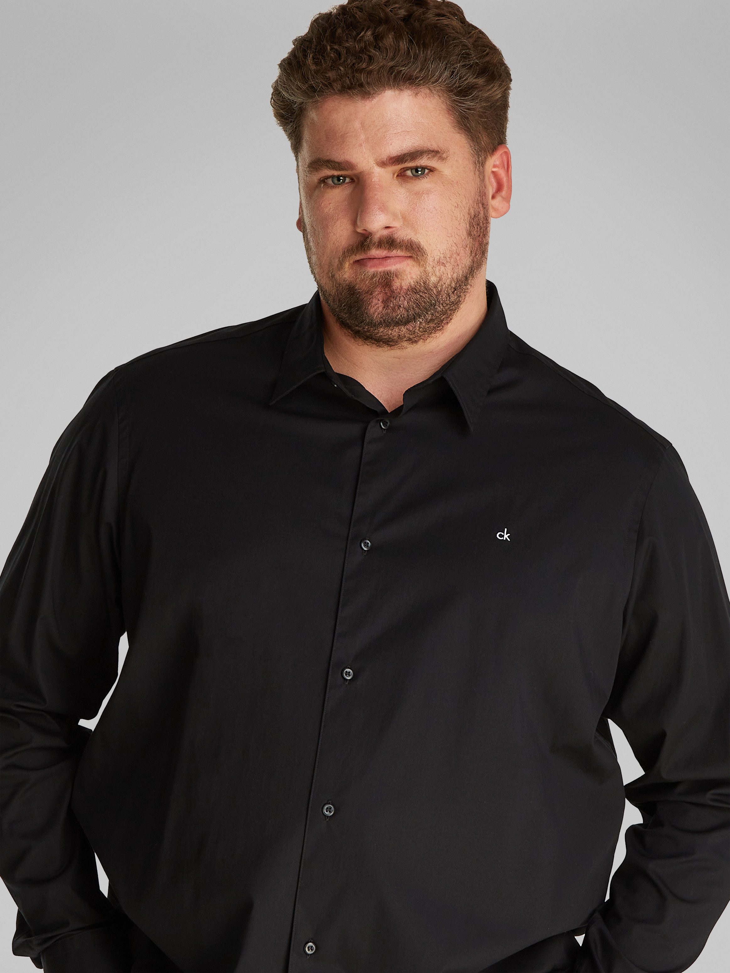 Calvin Klein Overhemd met lange mouwen BT_STRETCH POPLIN SLIM SHIRT in grote maten met doorlopende knoopsluiting