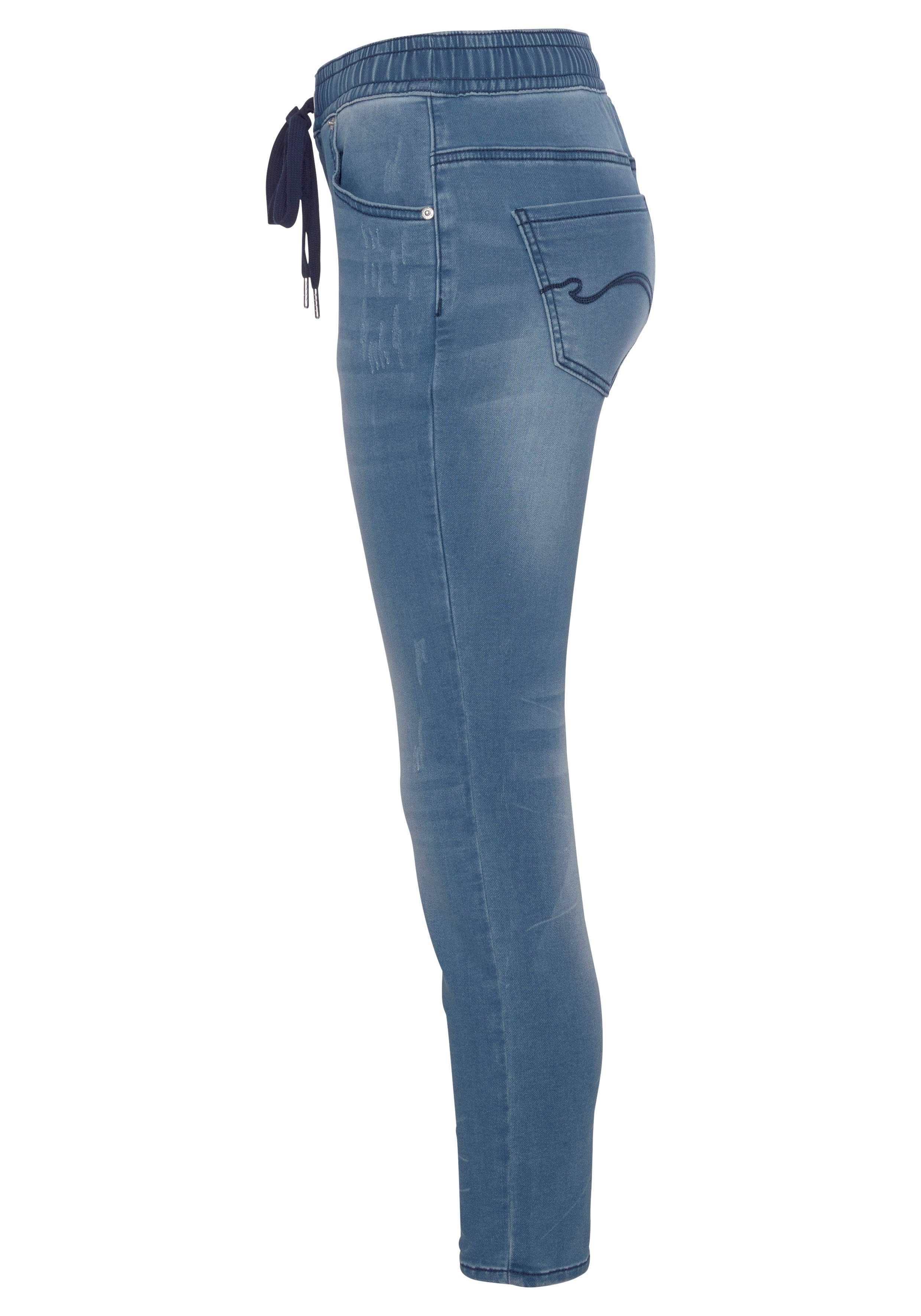 KangaROOS Jogpants 7/8 JOGG-DENIM wijde broekspijp, met used-wassing, hoge taille, 7/8-lengte