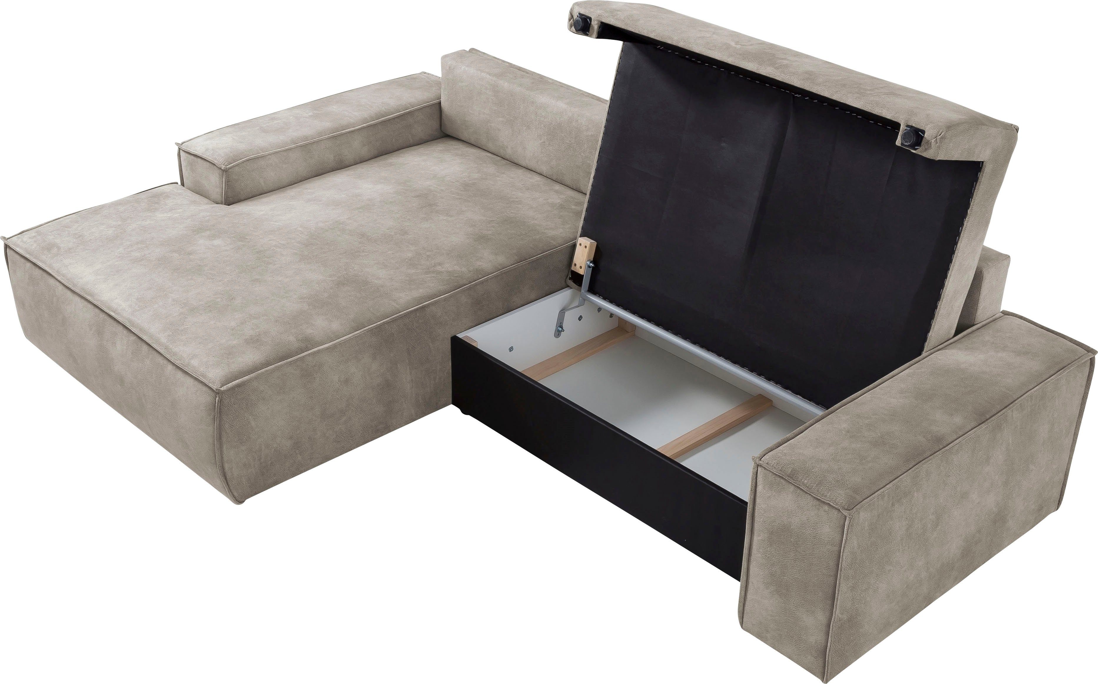 Home affaire Hoekbank SHERWOOD bedbank 267 cm, L-model, Slaapfunctie met bedlade (210x136 cm), cord, vintage, fluweel
